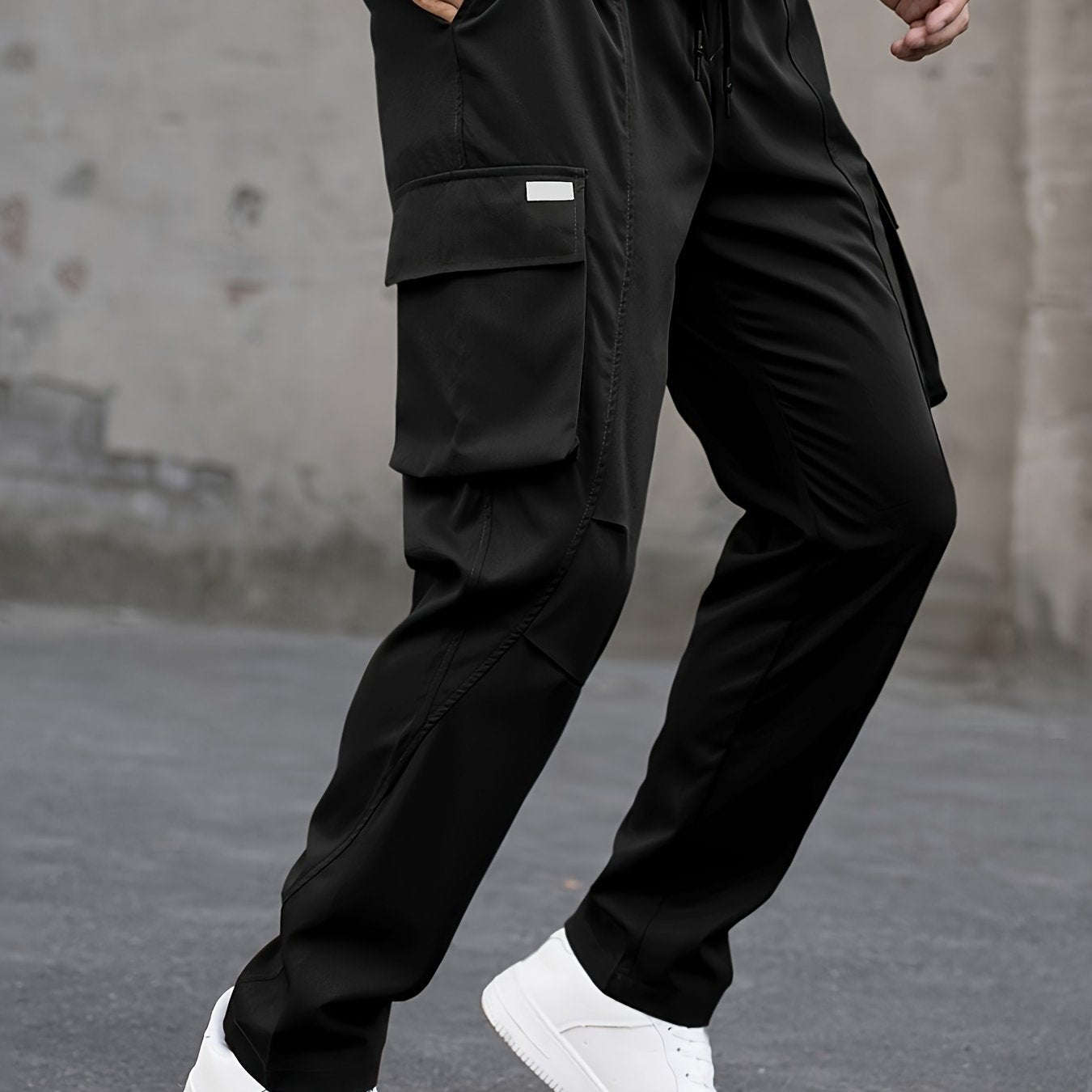 Men's Casual Cargo Pants - Trendy Solid Color, Regular Fit   OAXG 