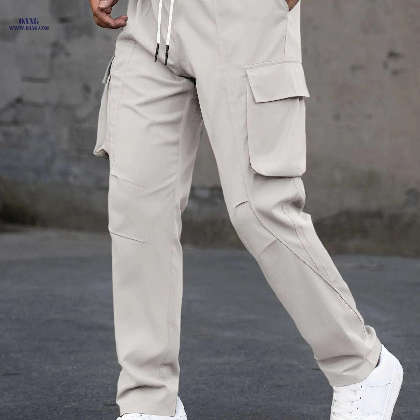 Men's Casual Cargo Pants - Trendy Solid Color, Regular Fit   OAXG 