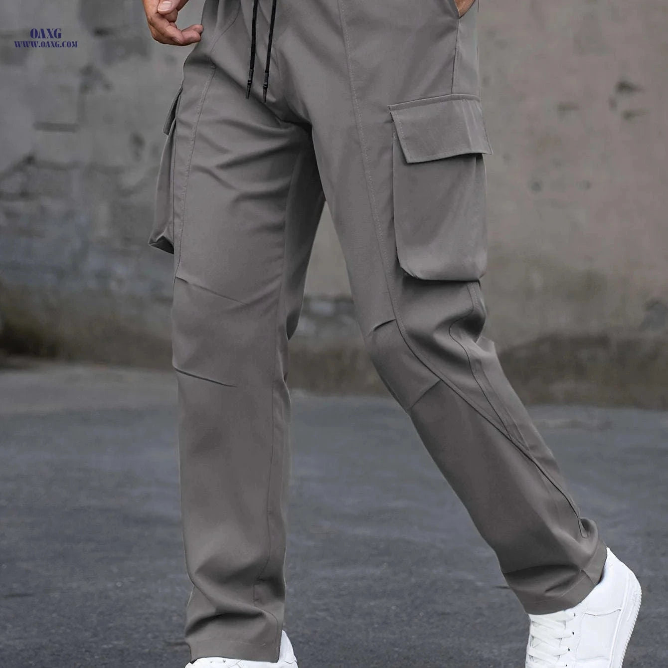 Men's Casual Cargo Pants - Trendy Solid Color, Regular Fit   OAXG 
