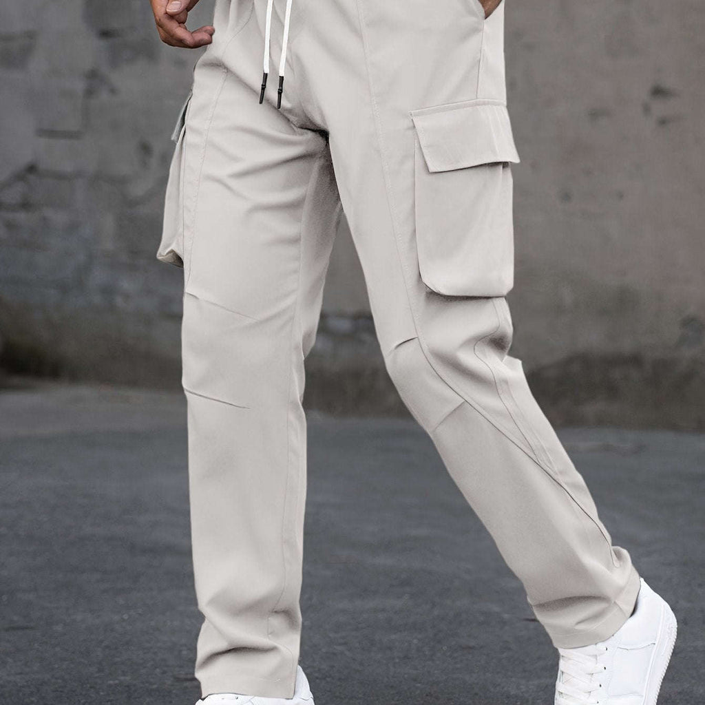 Men's Casual Cargo Pants - Trendy Solid Color, Regular Fit   OAXG 