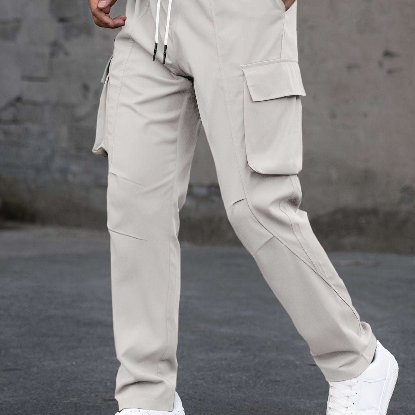 Men's Casual Cargo Pants - Trendy Solid Color, Regular Fit   OAXG 