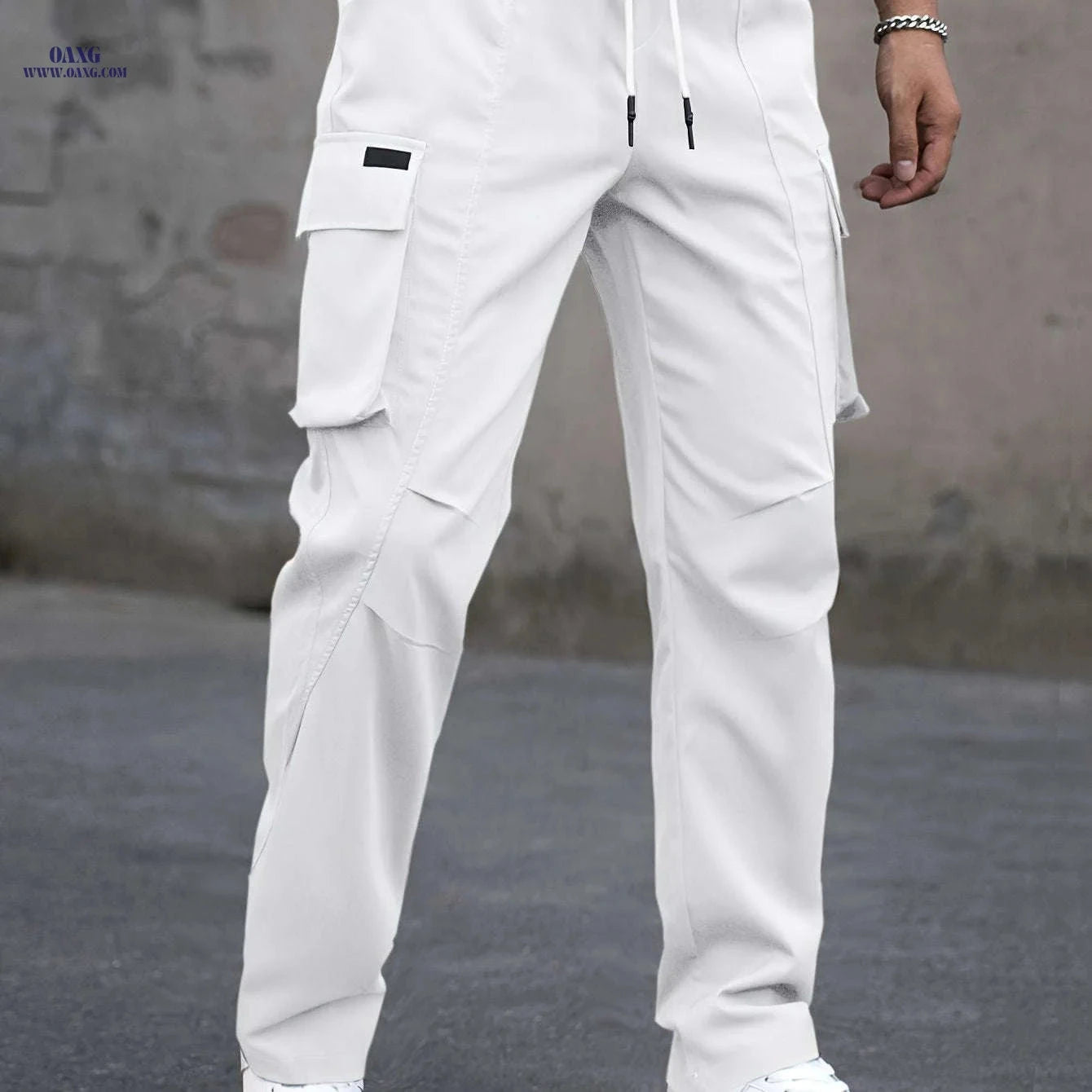 Men's Casual Cargo Pants - Trendy Solid Color, Regular Fit   OAXG Coffee Brown / FR S