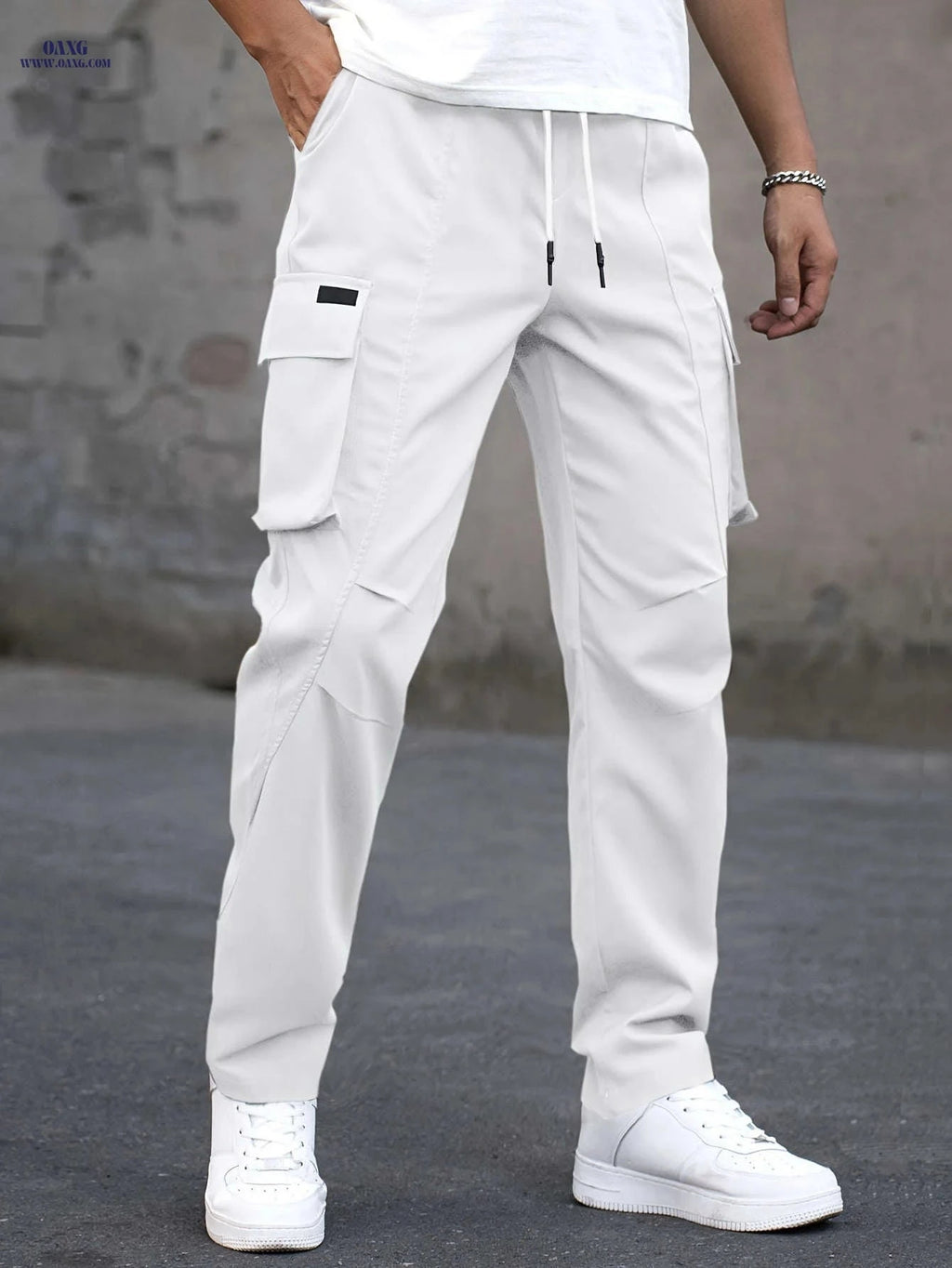 Men's Casual Cargo Pants - Trendy Solid Color, Regular Fit   OAXG Coffee Brown / FR S