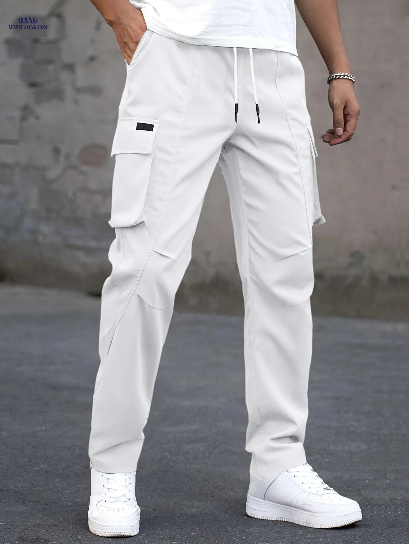 Men's Casual Cargo Pants - Trendy Solid Color, Regular Fit   OAXG Coffee Brown / FR S