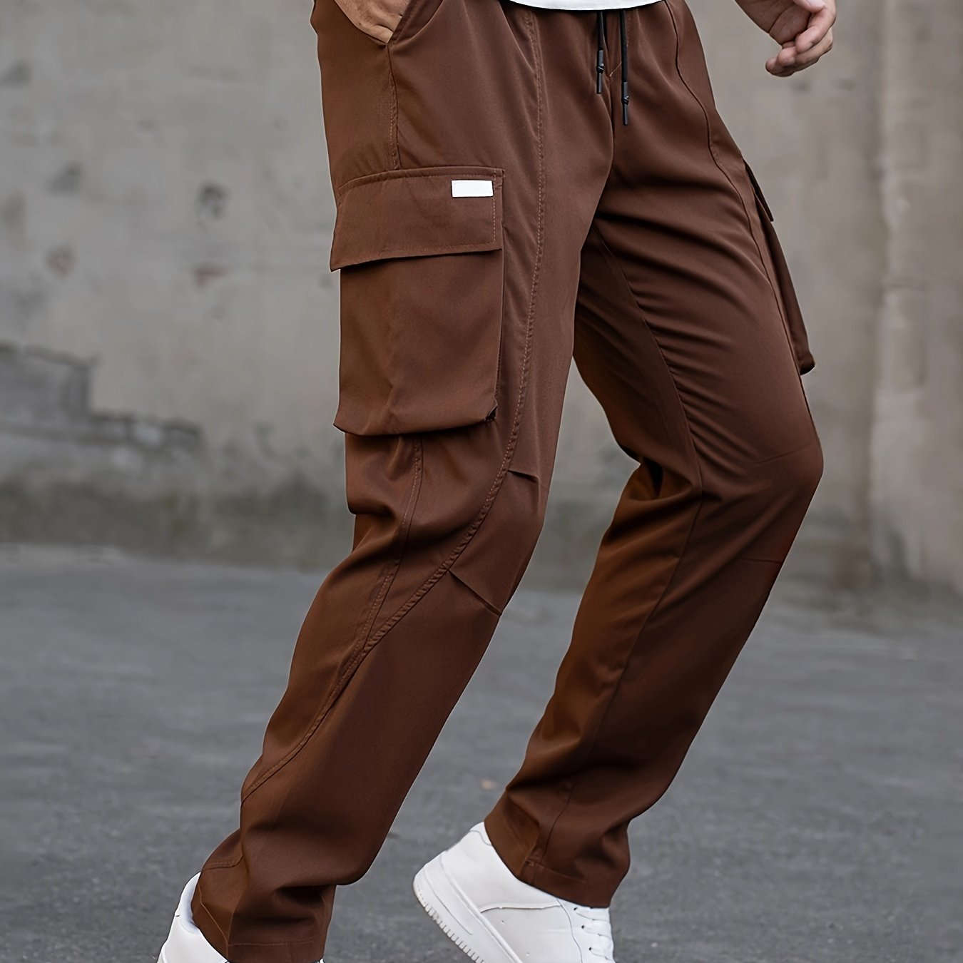 Men's Casual Cargo Pants - Trendy Solid Color, Regular Fit   OAXG 