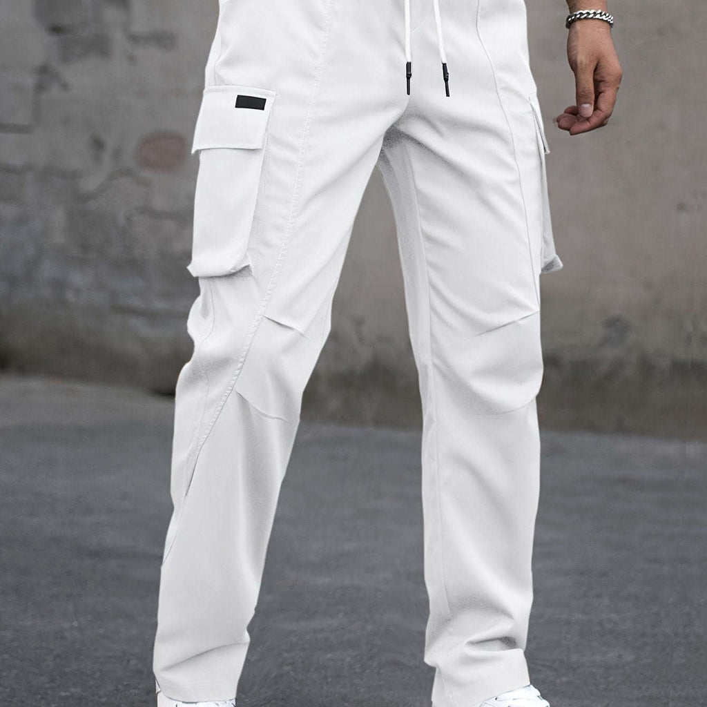 Men's Casual Cargo Pants - Trendy Solid Color, Regular Fit   OAXG 