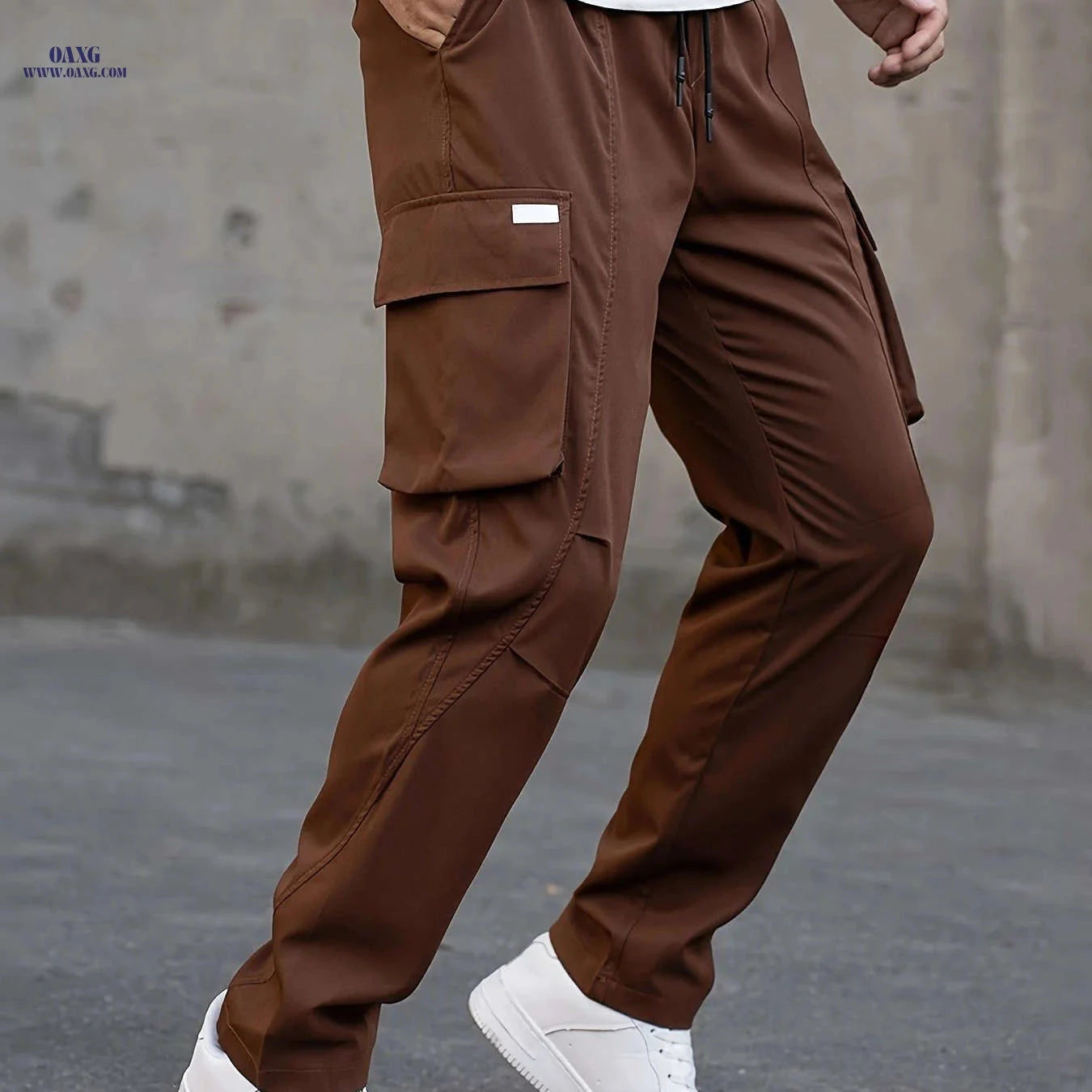 Men's Casual Cargo Pants - Trendy Solid Color, Regular Fit   OAXG 
