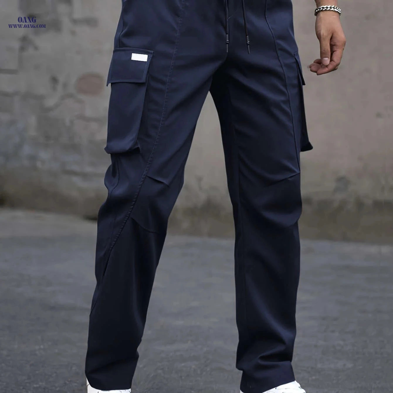 Men's Casual Cargo Pants - Trendy Solid Color, Regular Fit   OAXG 
