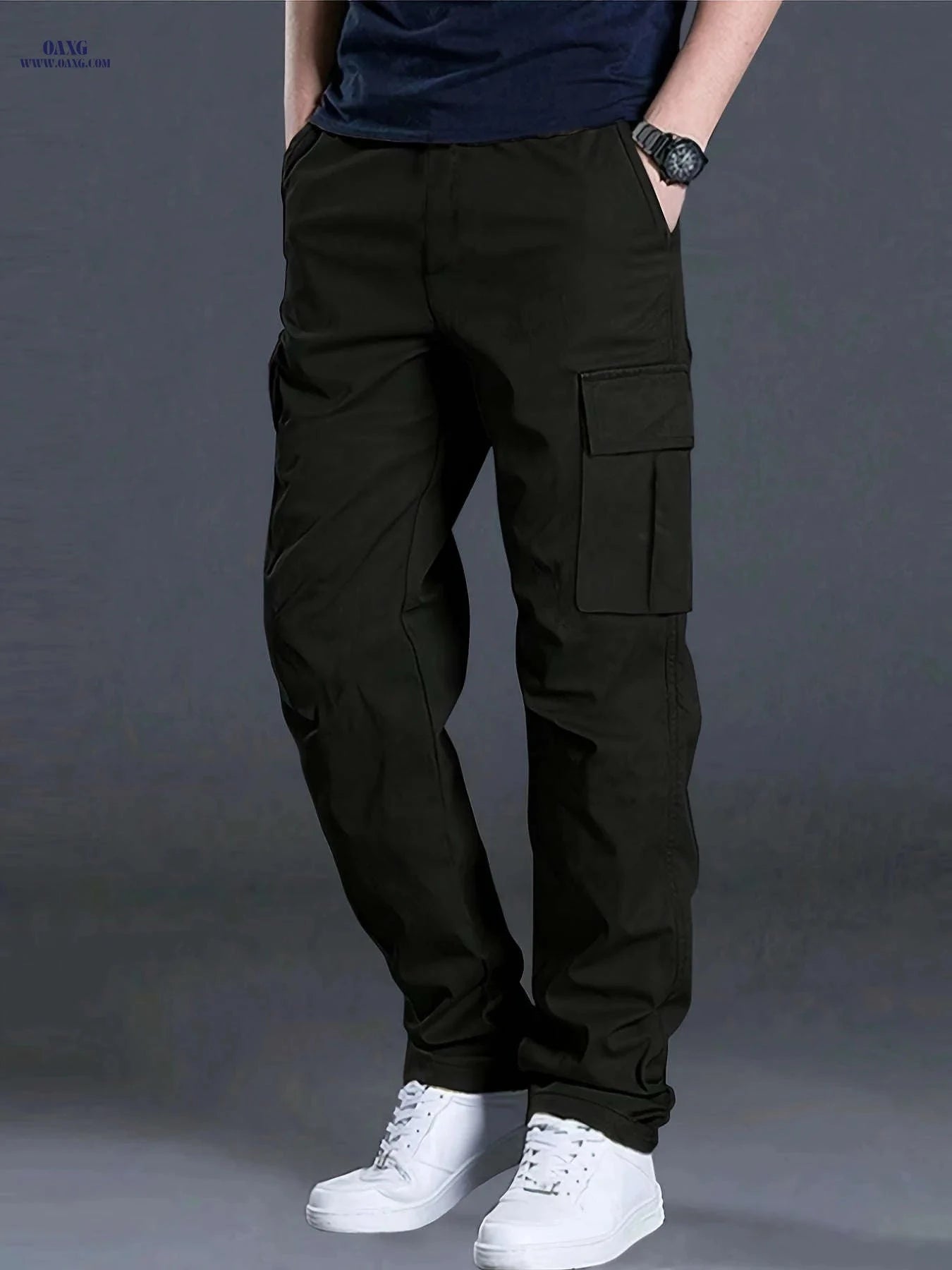 Men's Casual Cargo Pants - Trendy with Large Pockets & Drawstring   OAXG 