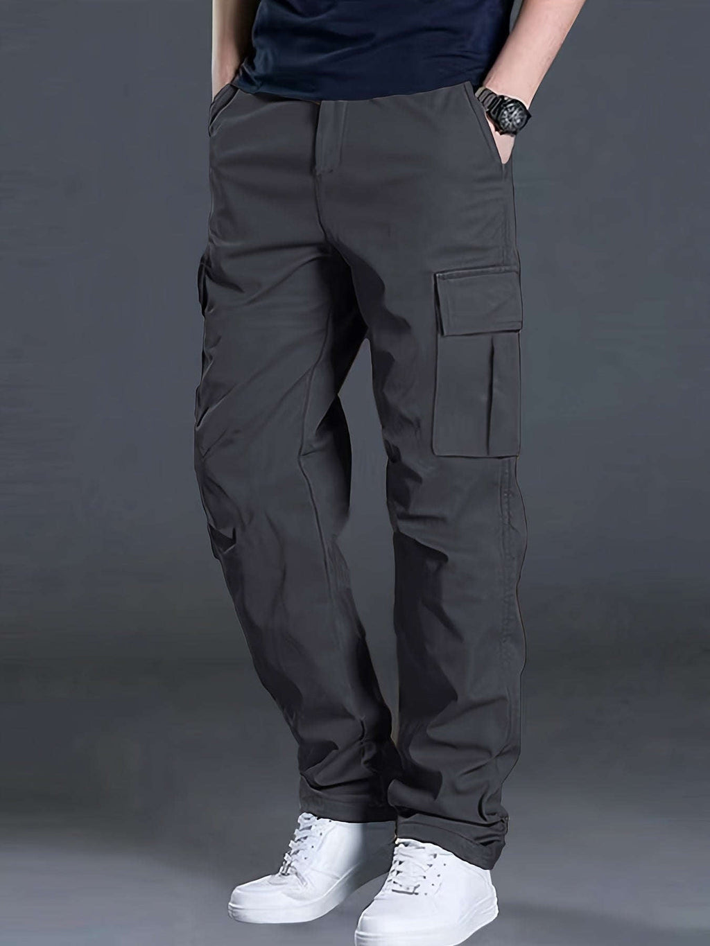 Men's Casual Cargo Pants - Trendy with Large Pockets & Drawstring   OAXG Black / FR S