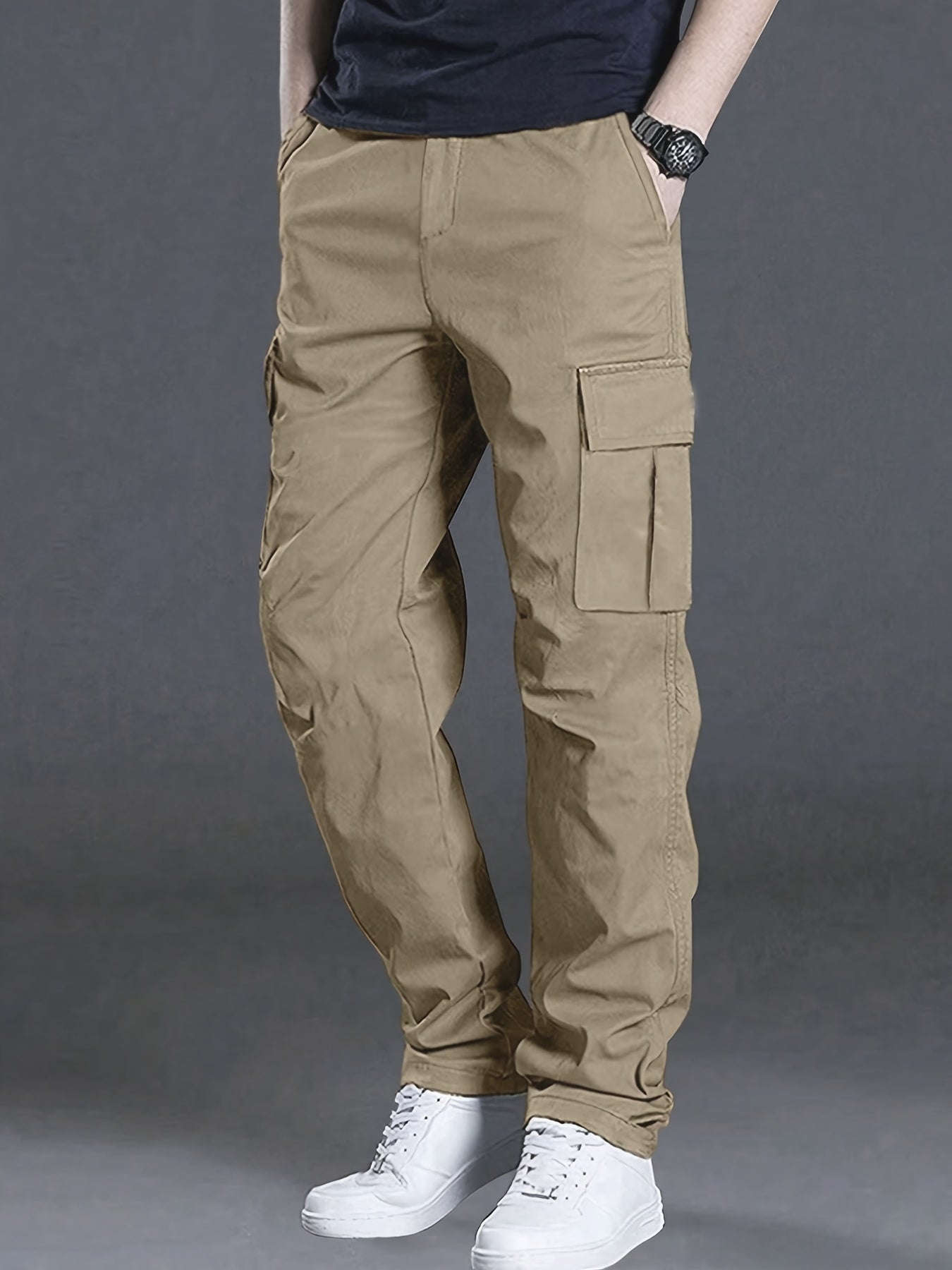 Men's Casual Cargo Pants - Trendy with Large Pockets & Drawstring   OAXG Black / FR S