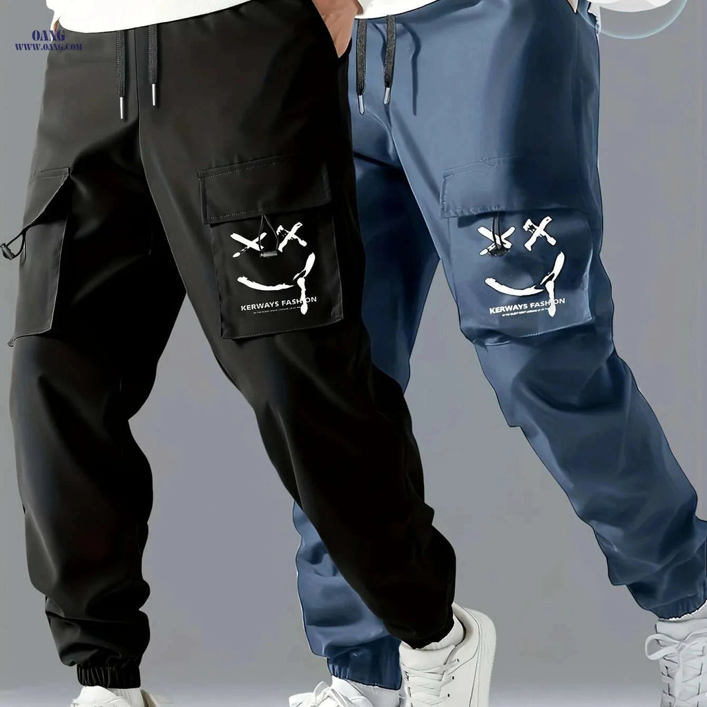 Men's Casual Cargo Pants Two-Pack - Comfortable & Easy Care   OAXG Black+Blue / S