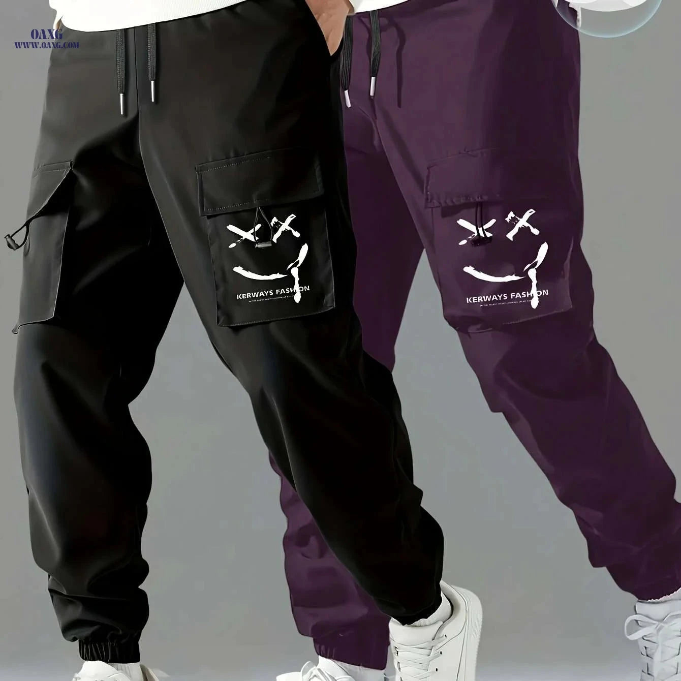 Men's Casual Cargo Pants Two-Pack - Comfortable & Easy Care   OAXG Black+Blue / S