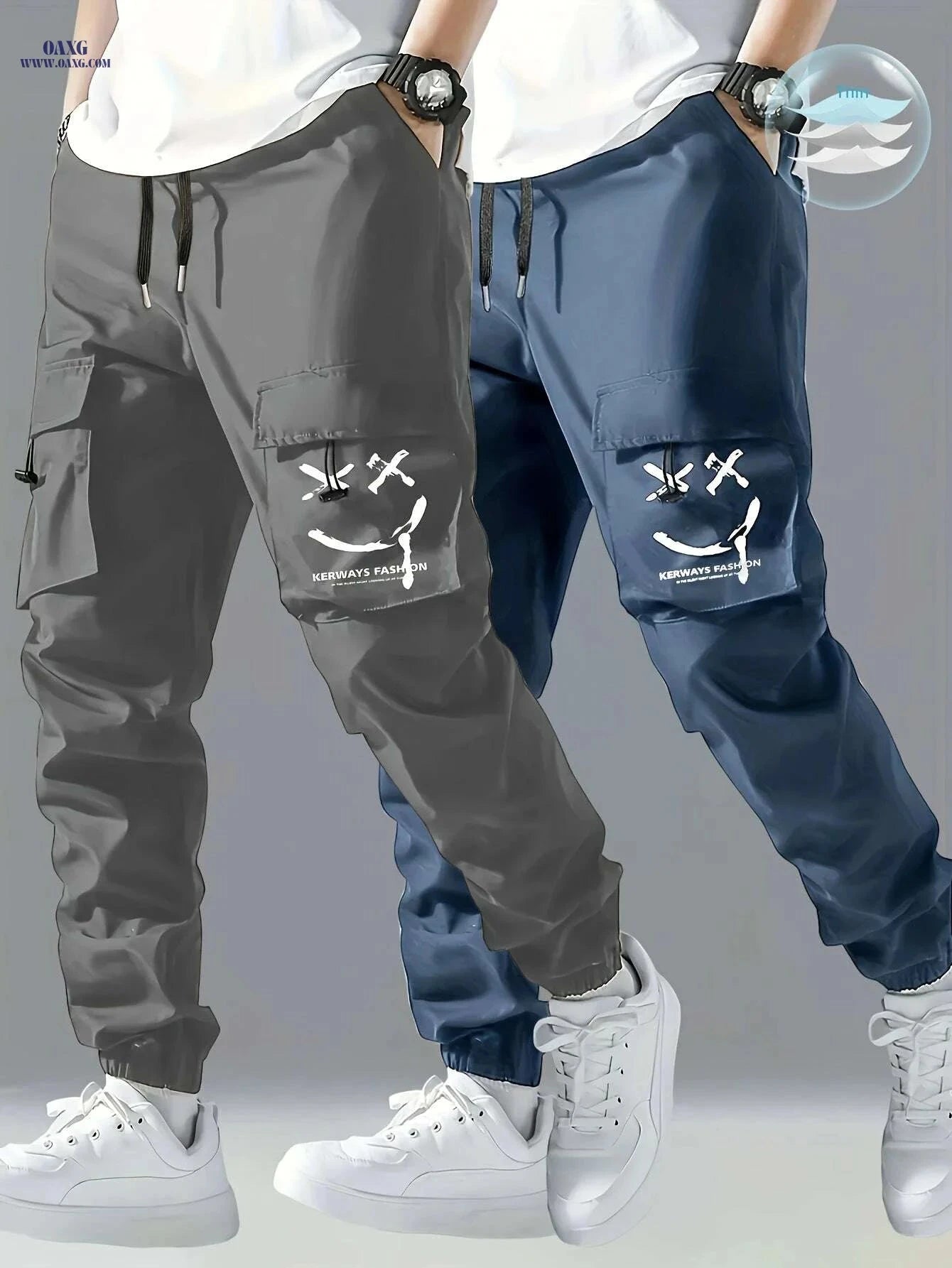 Men's Casual Cargo Pants Two-Pack - Comfortable & Easy Care   OAXG Black+Blue / S