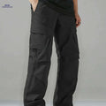 Men's Casual Cargo Pants - Zipper and Drawstring Waist, Black   OAXG 