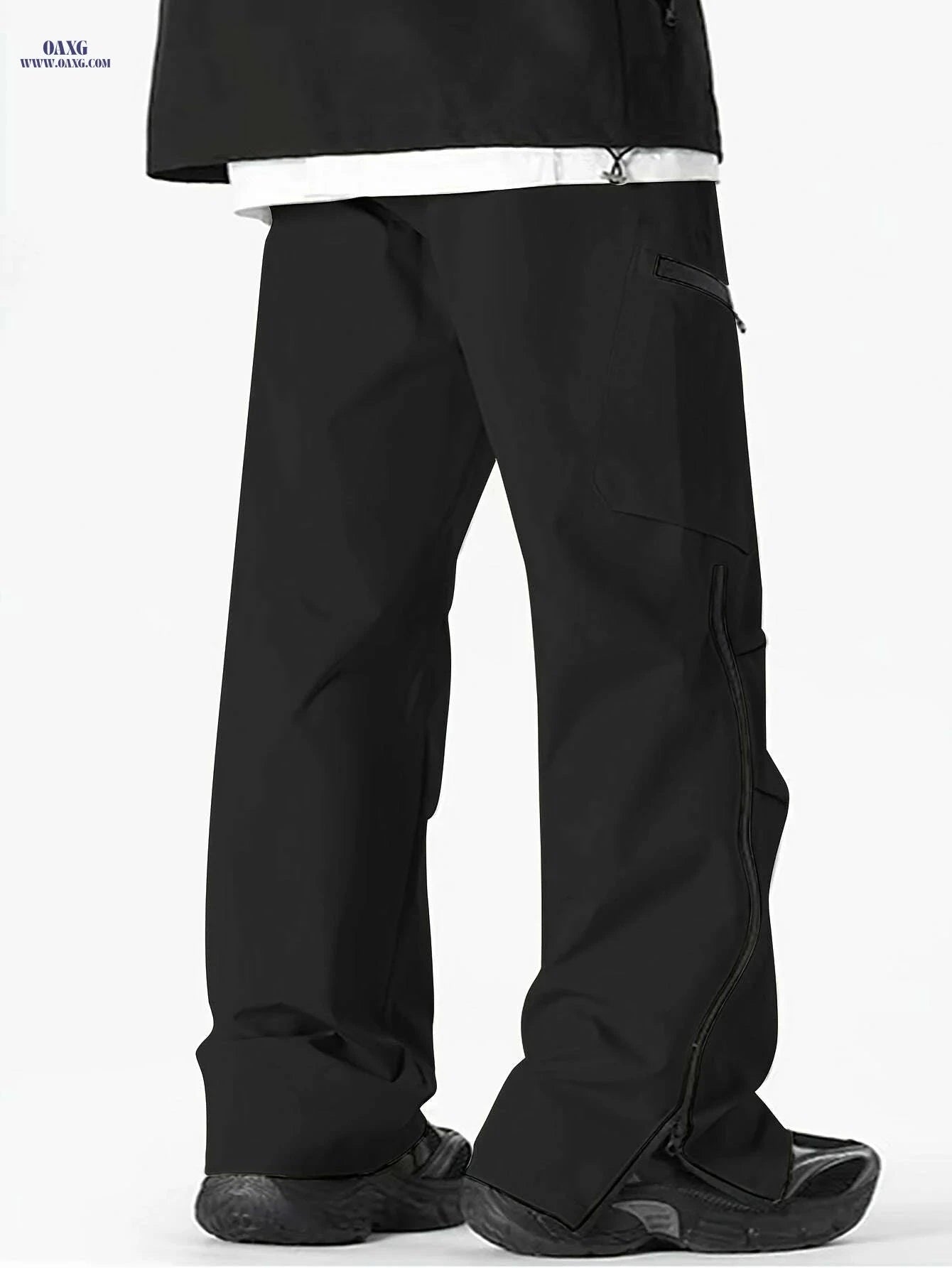 Men's Casual Cargo Pants - Zipper and Drawstring Waist, Black   OAXG 