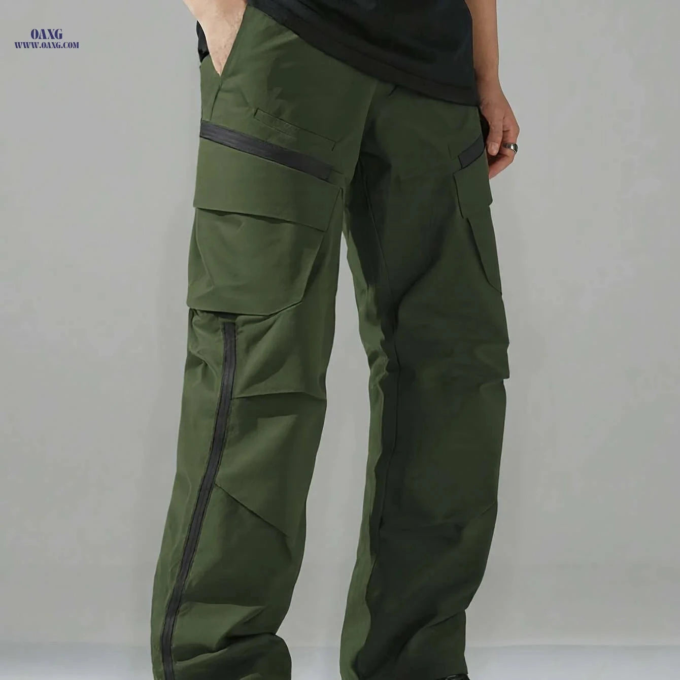 Men's Casual Cargo Pants - Zipper and Drawstring Waist, Black   OAXG Black / S