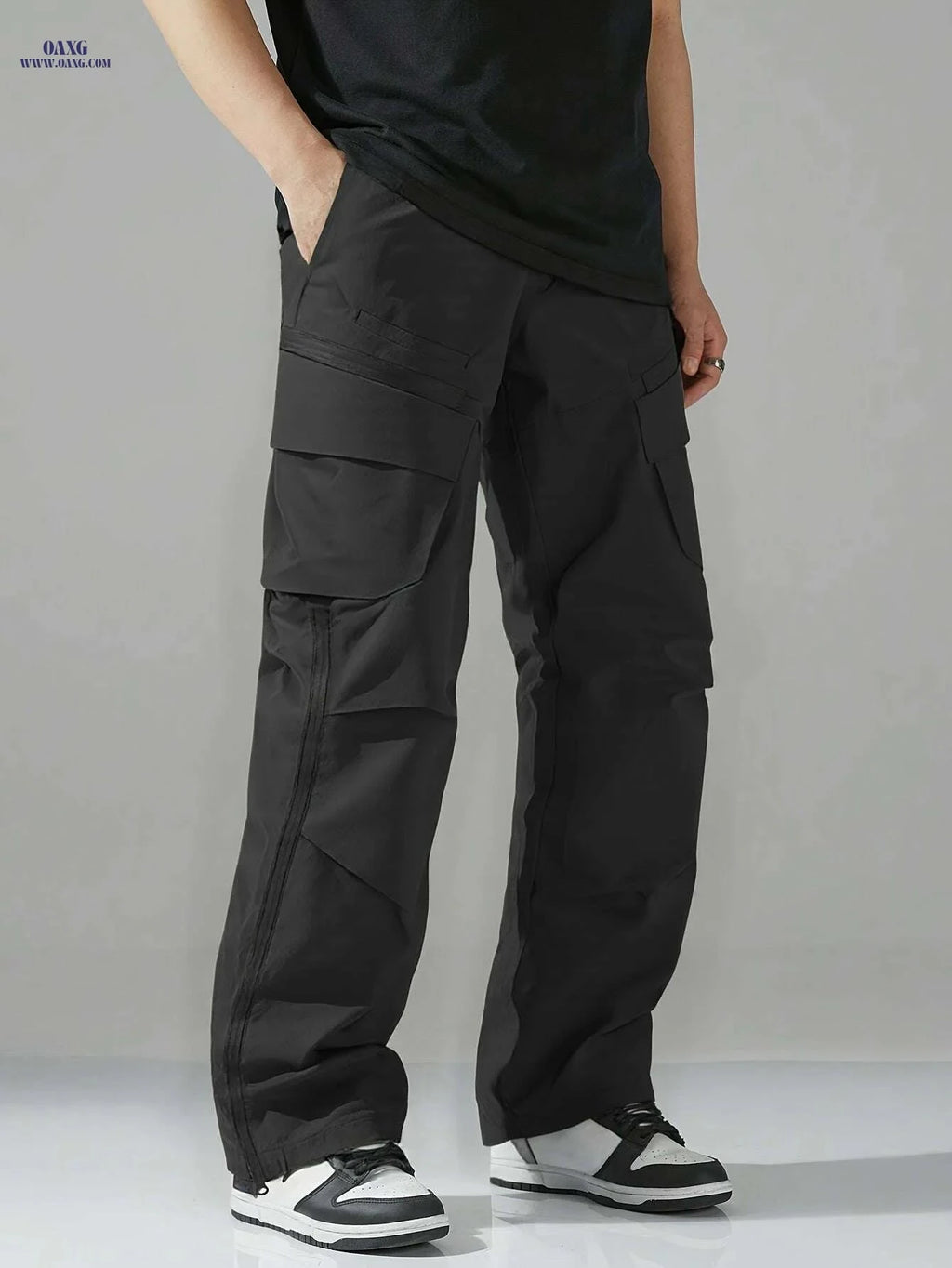 Men's Casual Cargo Pants - Zipper and Drawstring Waist, Black   OAXG Black / S