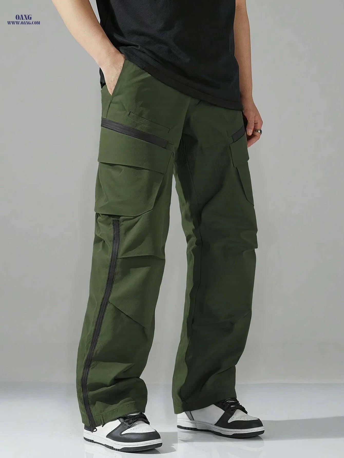 Men's Casual Cargo Pants - Zipper and Drawstring Waist, Black   OAXG Black / S