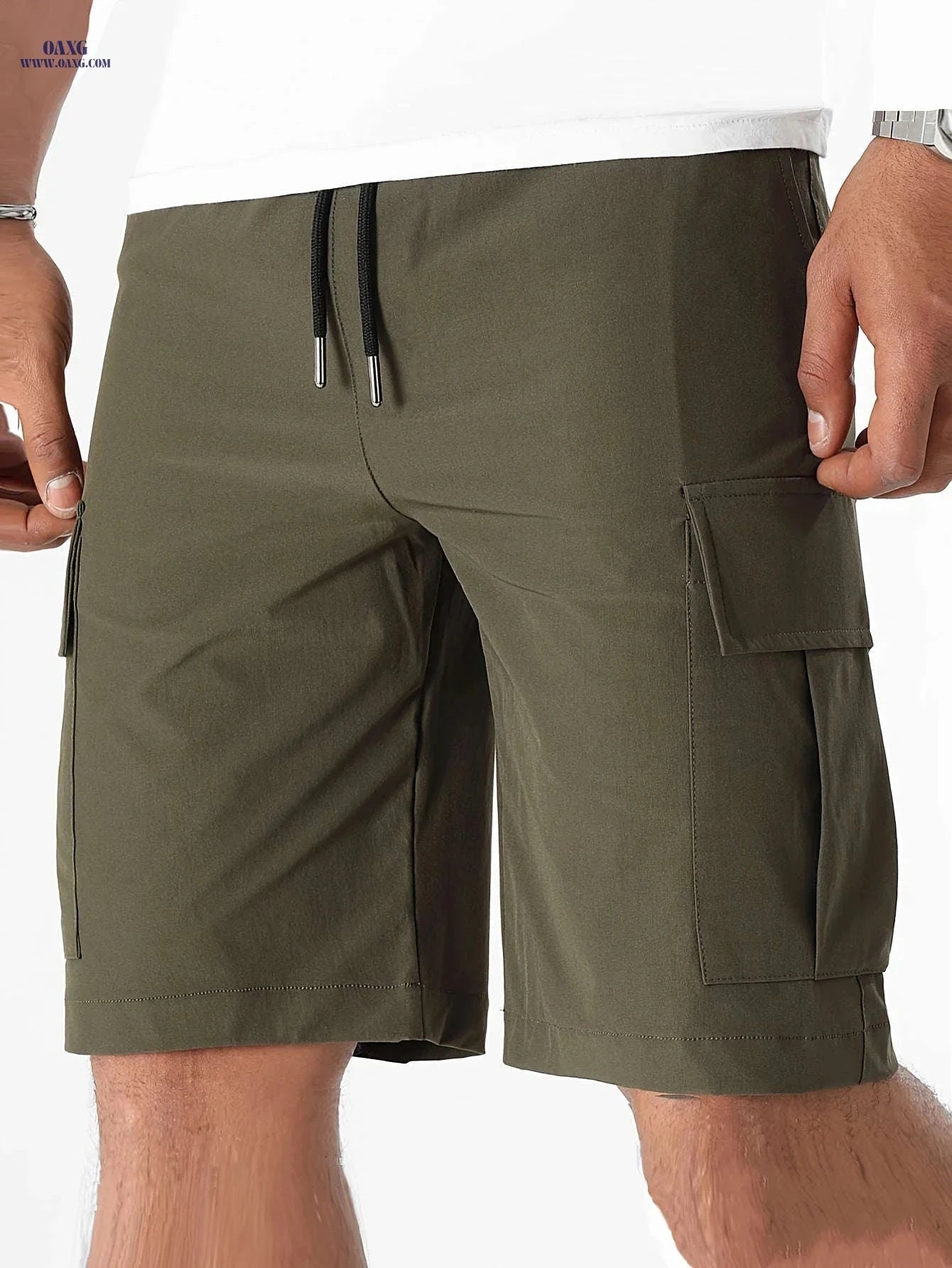 Men's Casual Cargo Shorts - Flap Pocket, Drawstring, Regular Fit   OAXG 