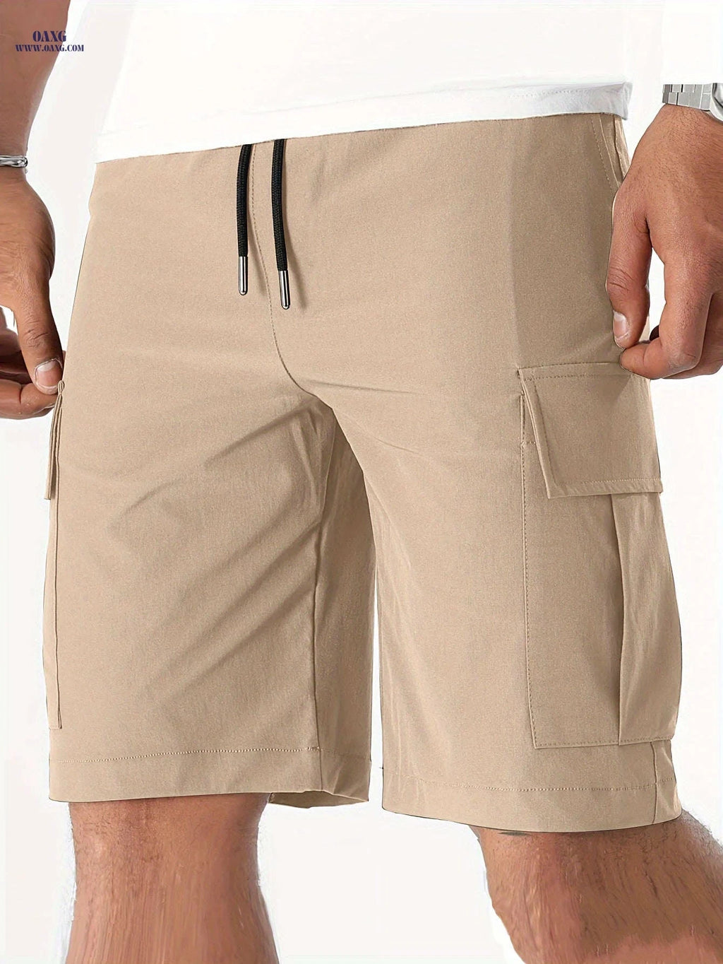 Men's Casual Cargo Shorts - Flap Pocket, Drawstring, Regular Fit   OAXG 