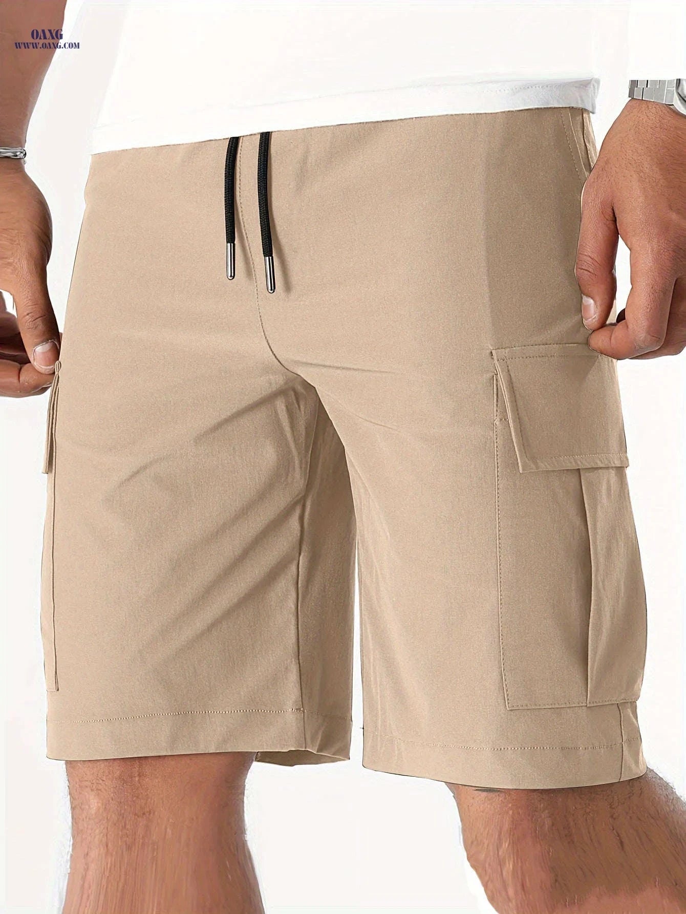 Men's Casual Cargo Shorts - Flap Pocket, Drawstring, Regular Fit   OAXG 