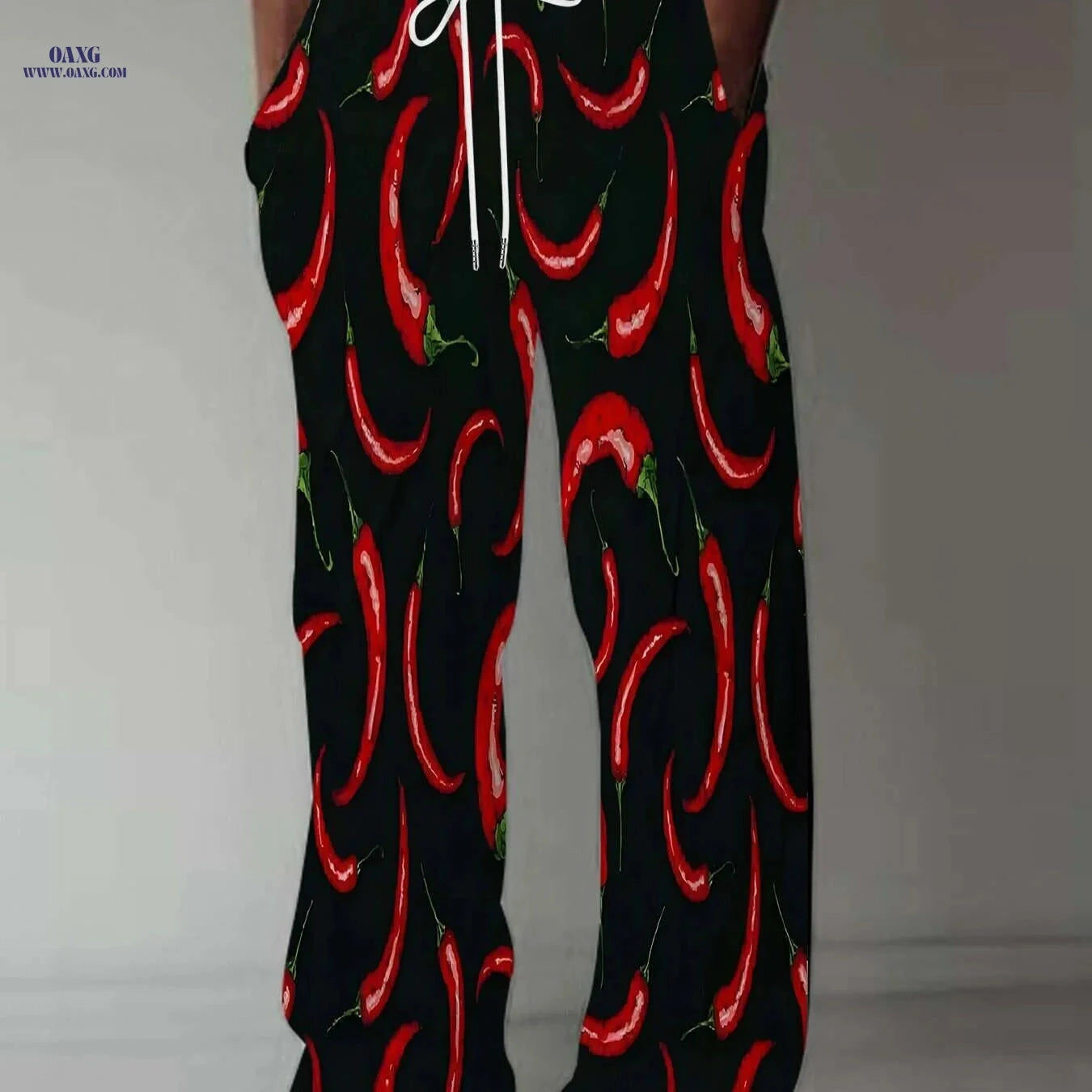 Men’s Casual Chili Pepper Print Pants - Loose Fit & All-Season Comfort   OAXG Mixed Color / M