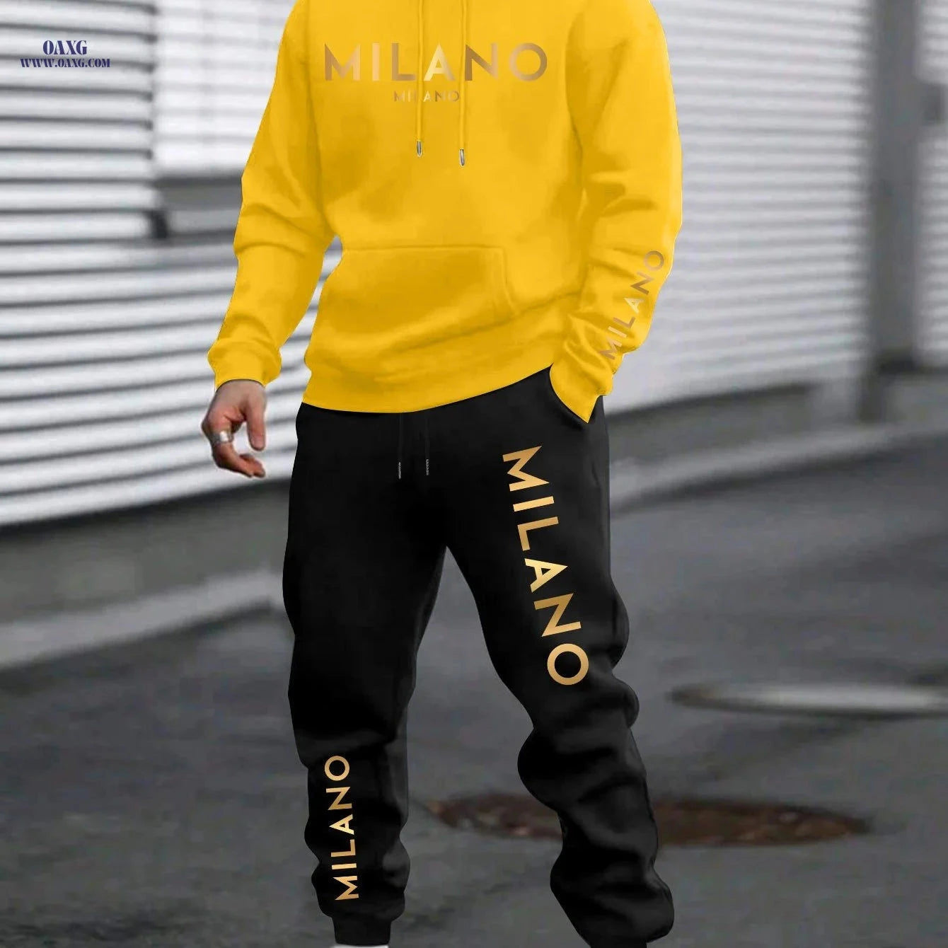 Men's Casual Chinese Style Print Sweatshirt & Pants Set   OAXG 