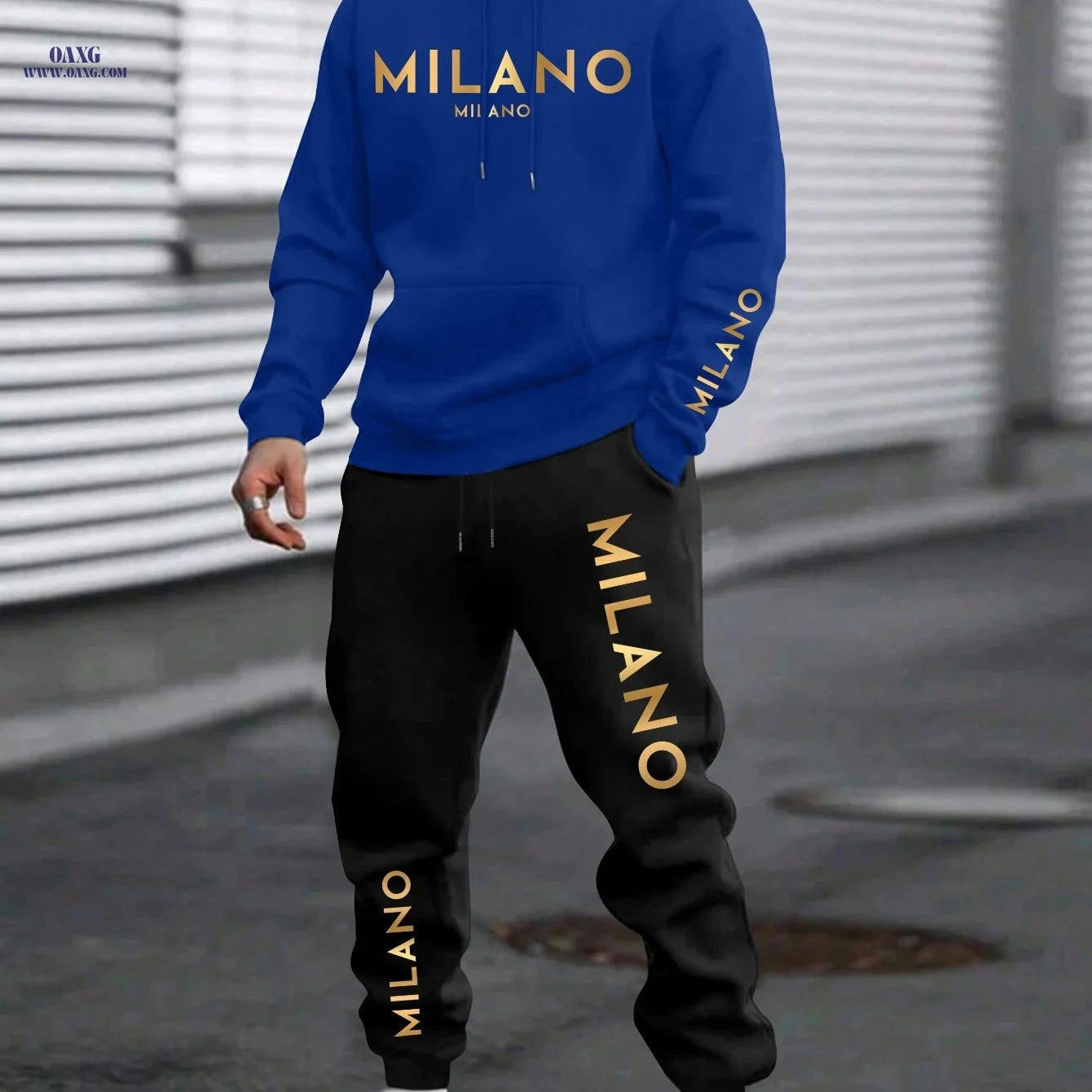 Men's Casual Chinese Style Print Sweatshirt & Pants Set   OAXG 
