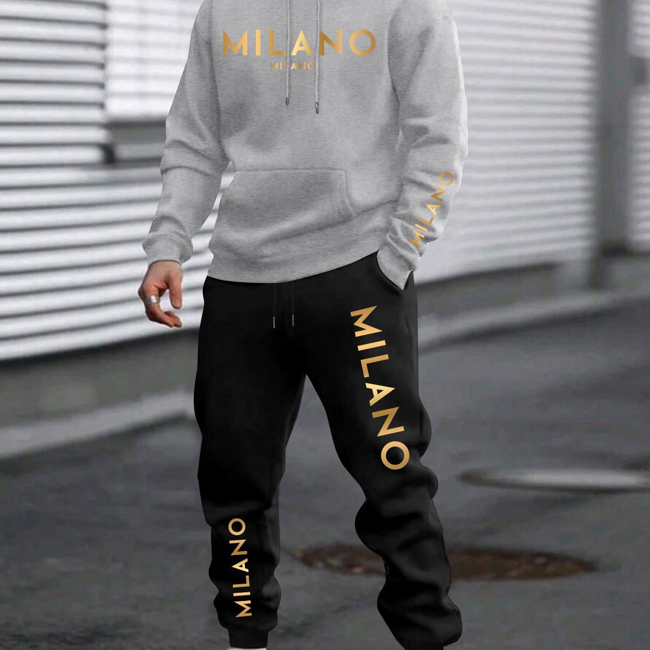 Men's Casual Chinese Style Print Sweatshirt & Pants Set   OAXG 