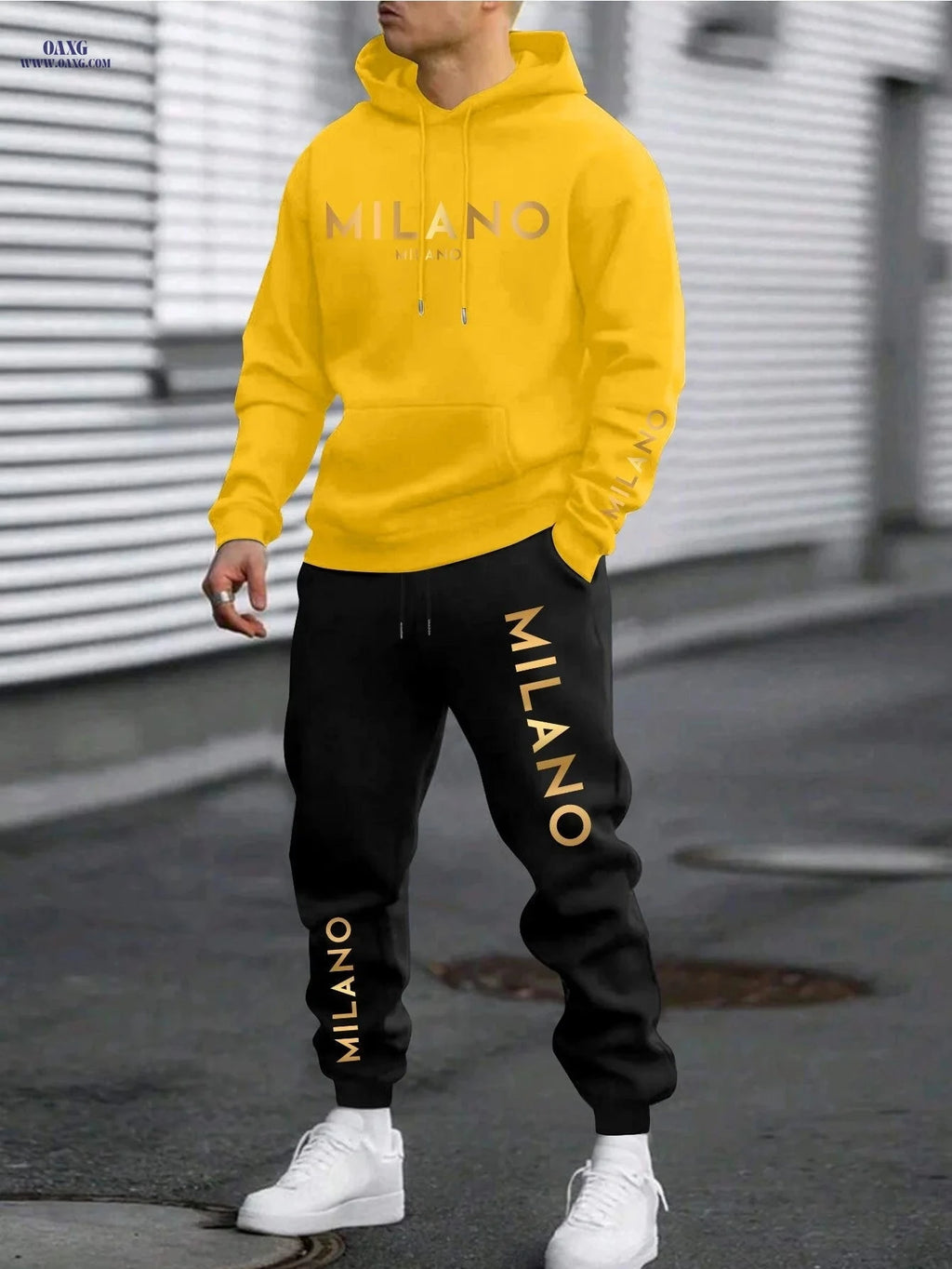 Men's Casual Chinese Style Print Sweatshirt & Pants Set   OAXG 