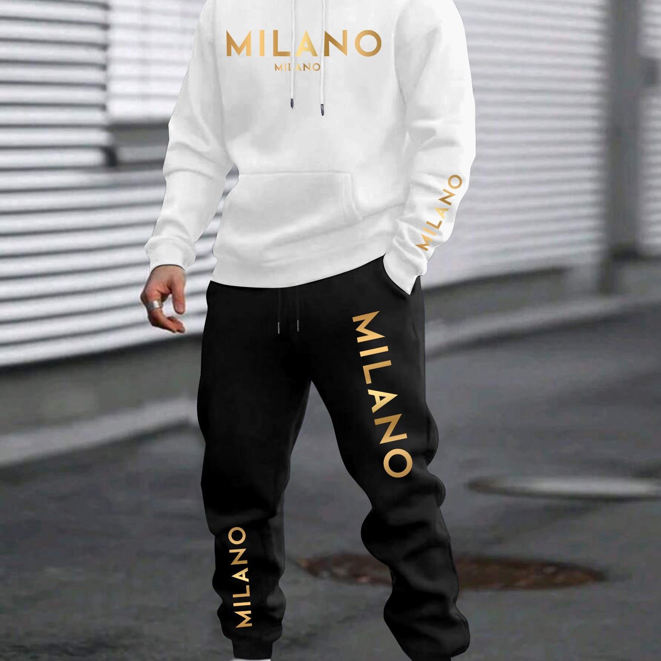 Men's Casual Chinese Style Print Sweatshirt & Pants Set   OAXG 