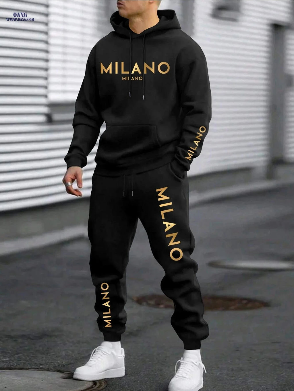 Men's Casual Chinese Style Print Sweatshirt & Pants Set   OAXG 