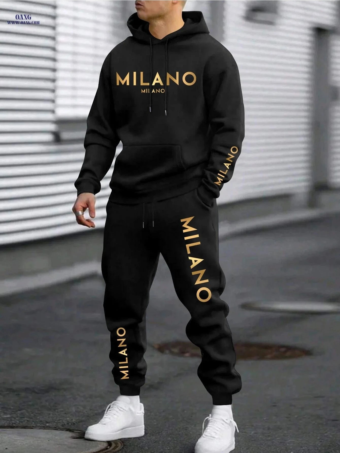Men's Casual Chinese Style Print Sweatshirt & Pants Set   OAXG 
