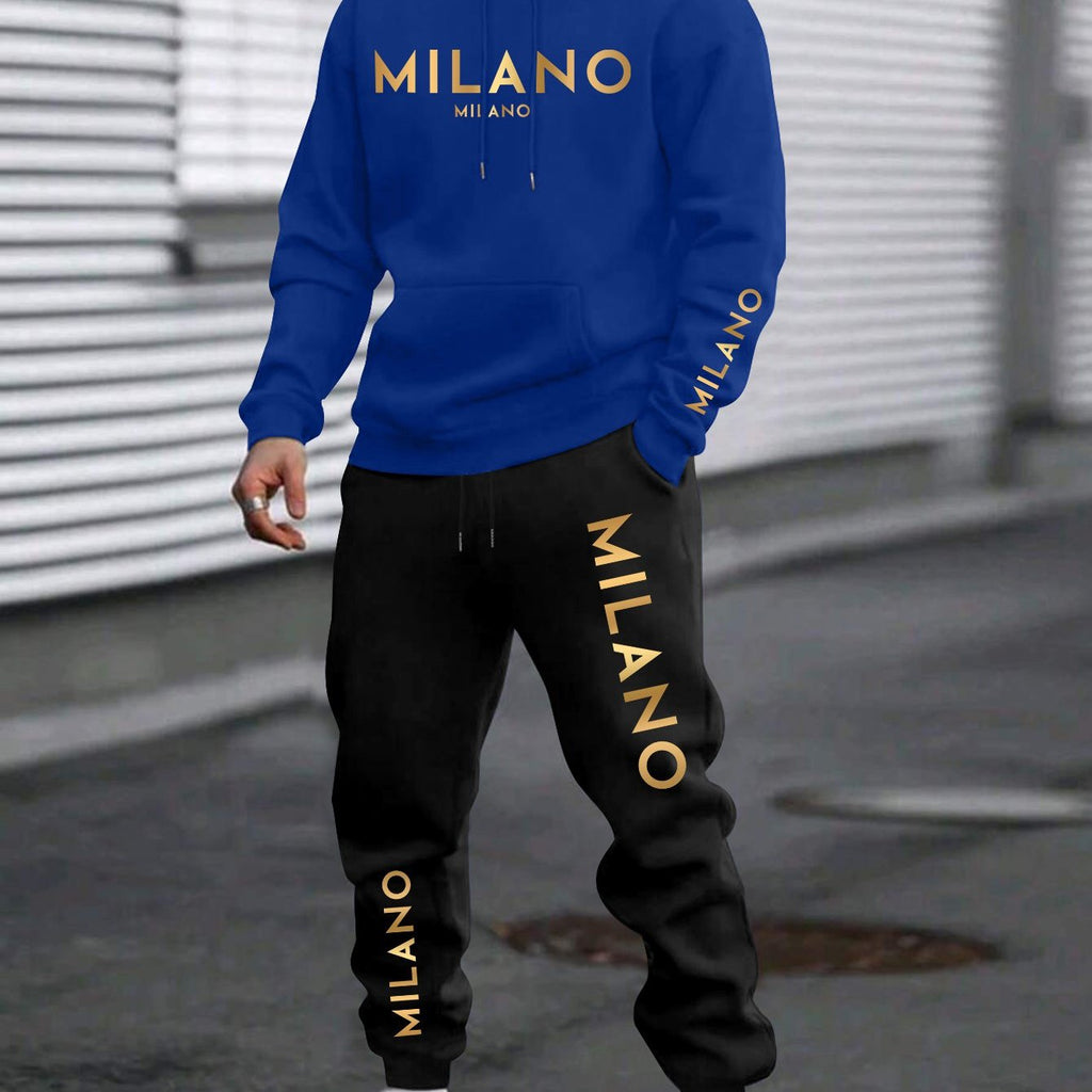 Men's Casual Chinese Style Print Sweatshirt & Pants Set   OAXG Black / FR S