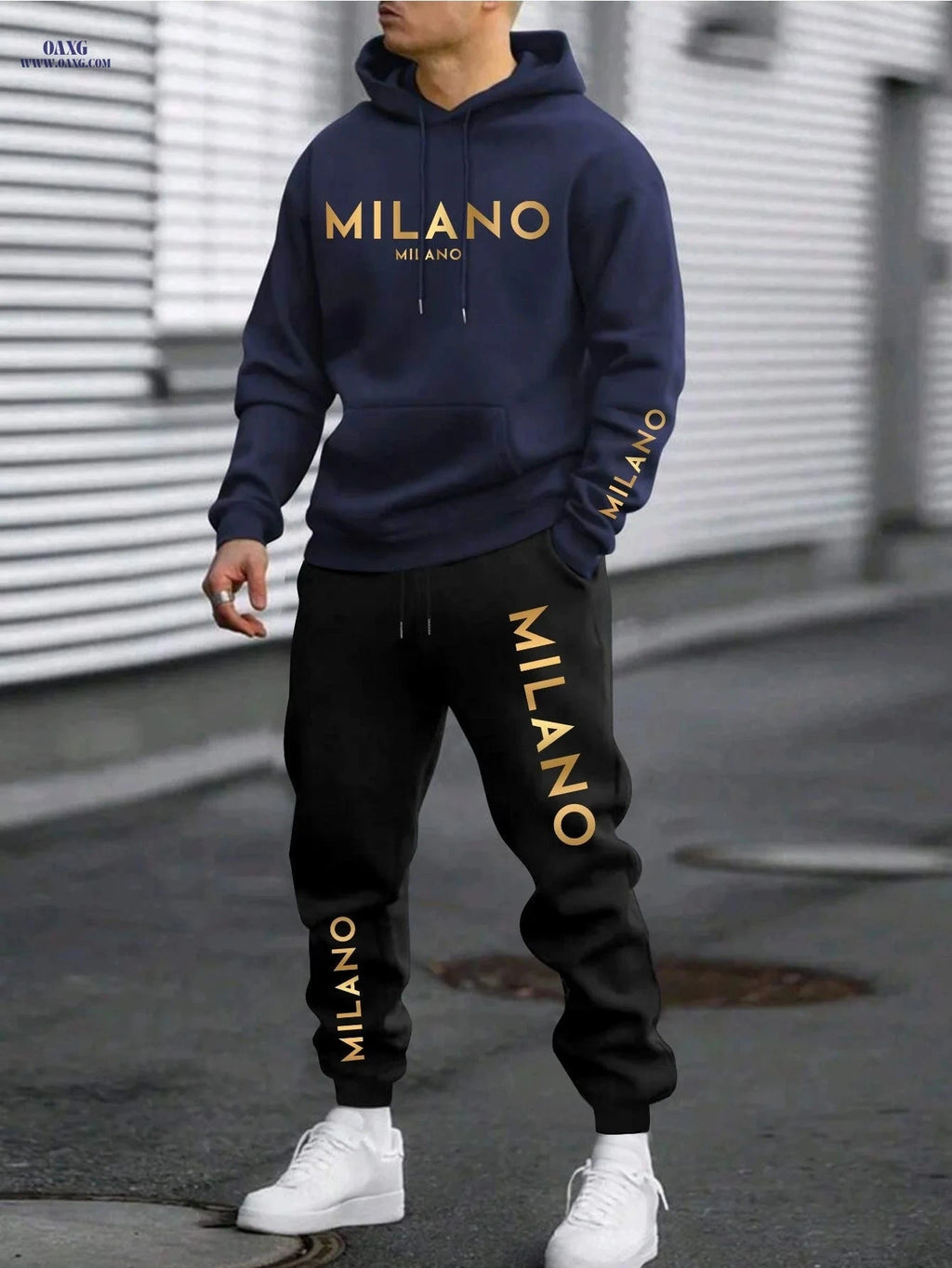 Men's Casual Chinese Style Print Sweatshirt & Pants Set   OAXG 