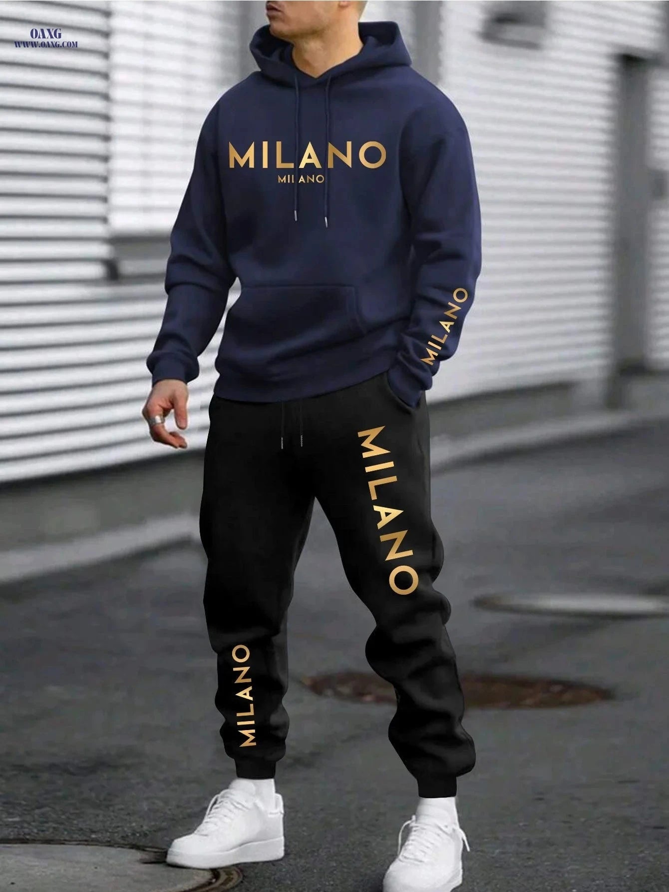 Men's Casual Chinese Style Print Sweatshirt & Pants Set   OAXG 