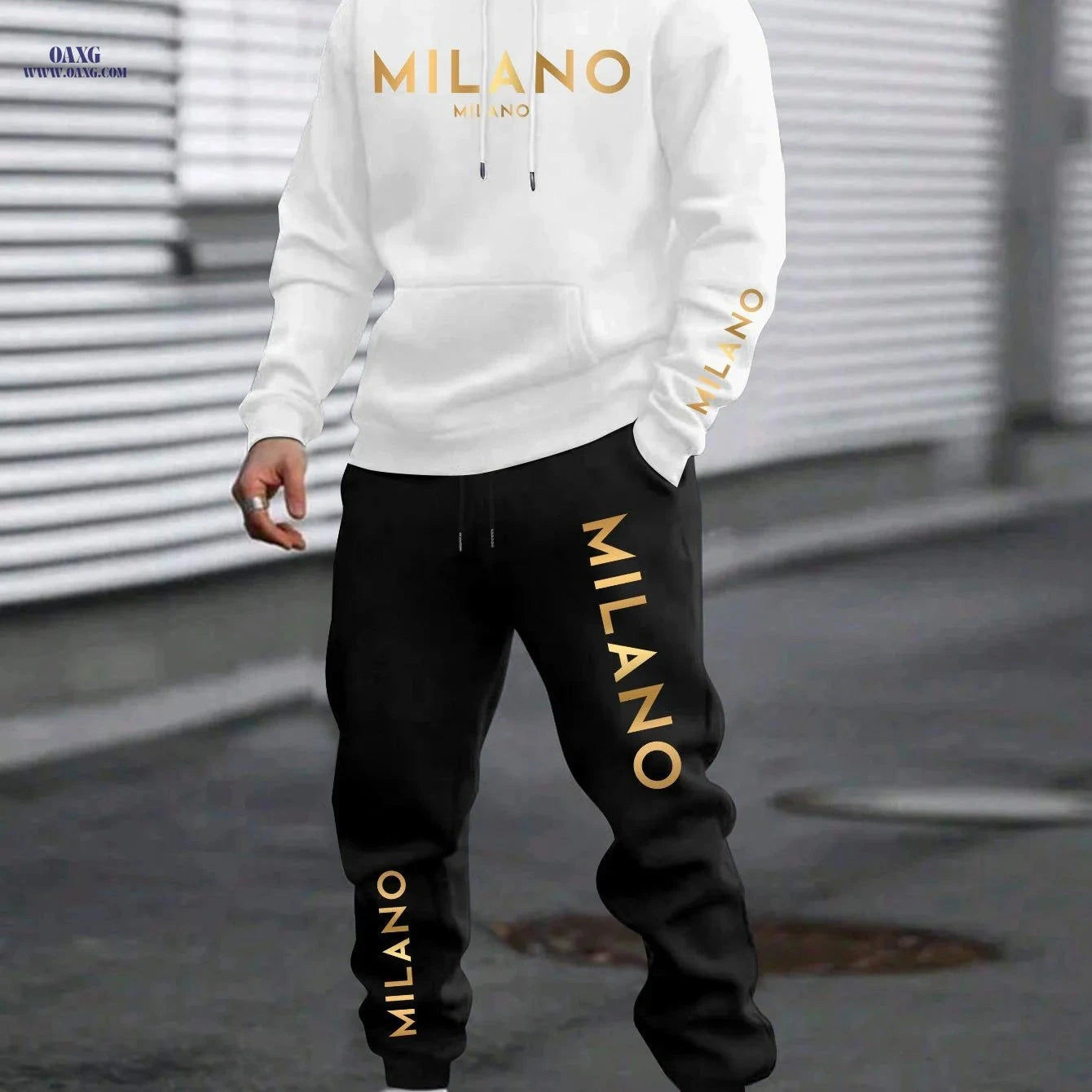 Men's Casual Chinese Style Print Sweatshirt & Pants Set   OAXG 