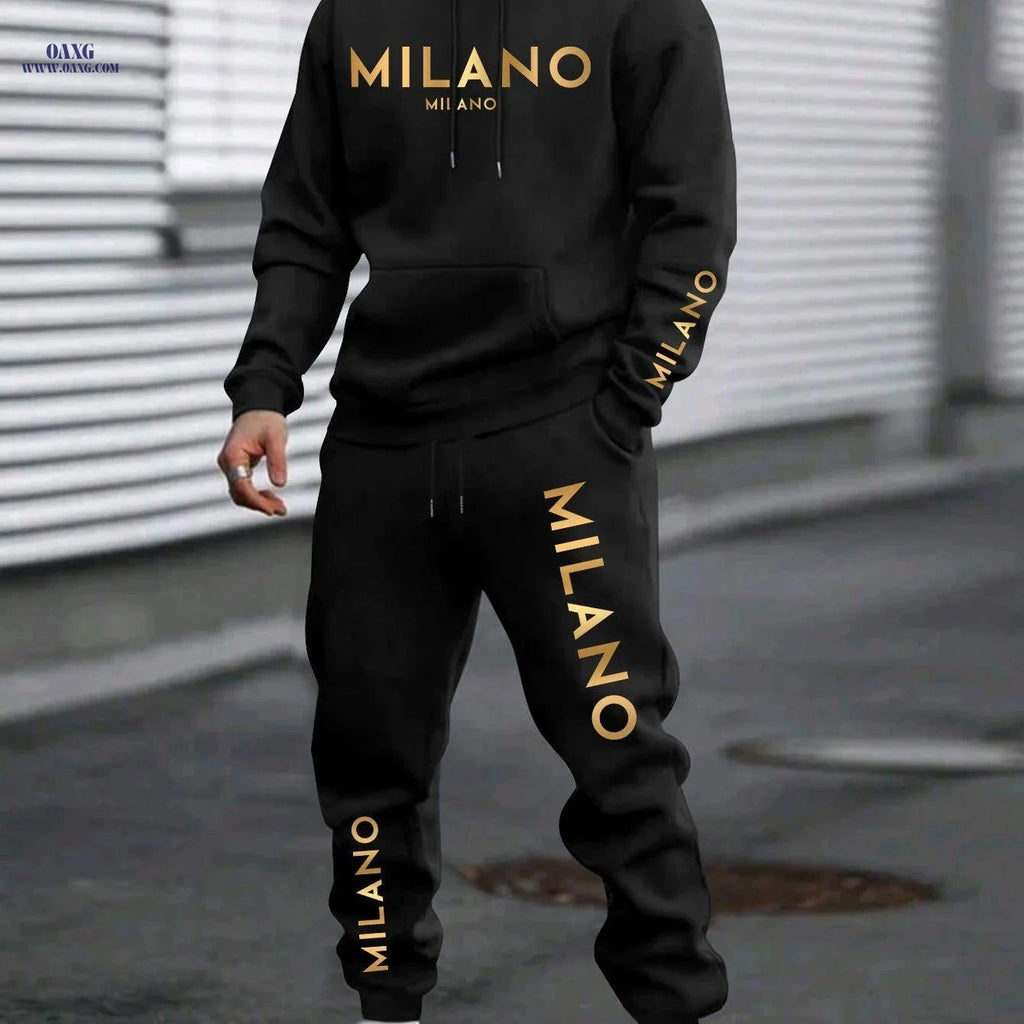 Men's Casual Chinese Style Print Sweatshirt & Pants Set   OAXG 