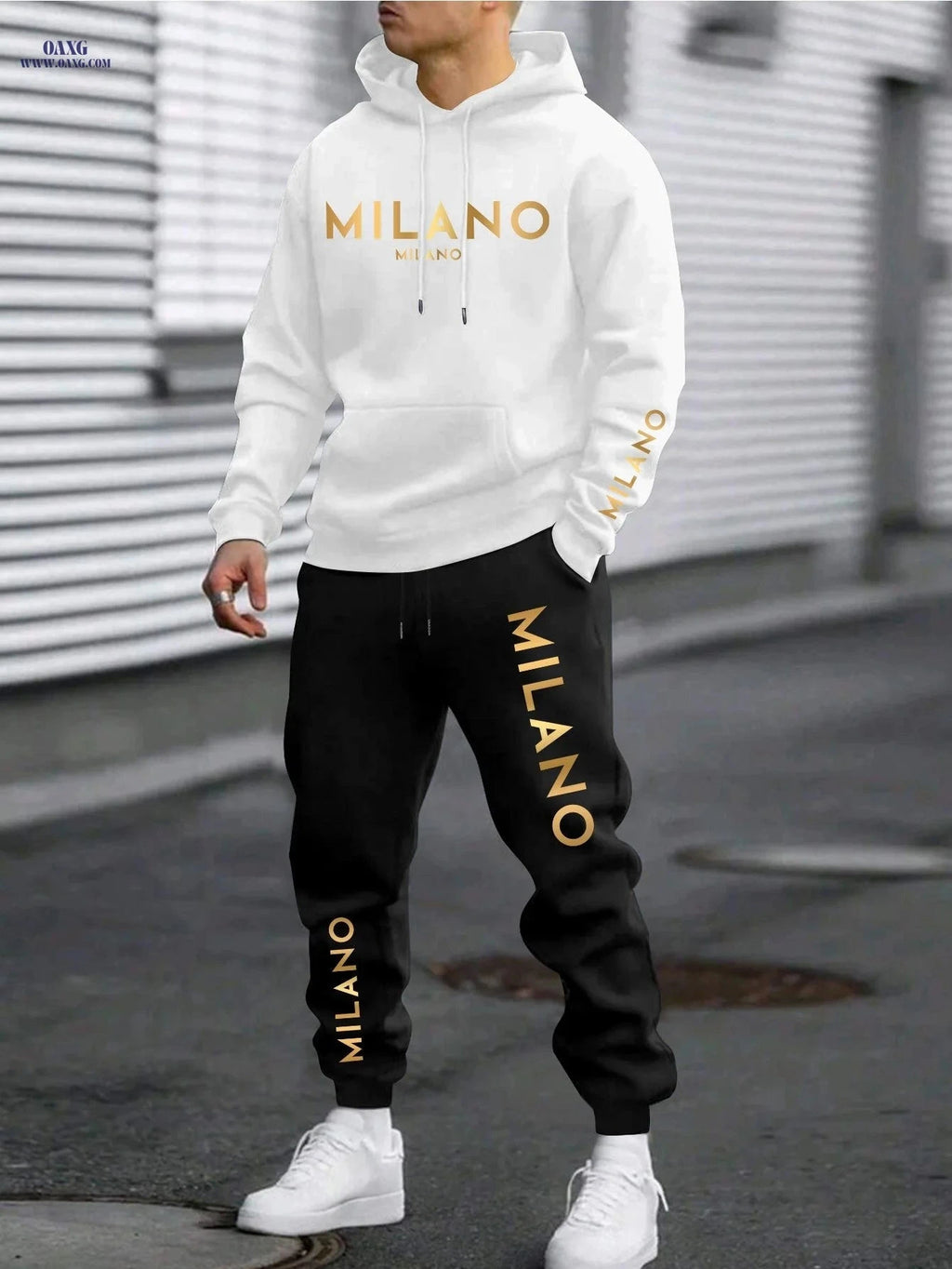 Men's Casual Chinese Style Print Sweatshirt & Pants Set   OAXG 