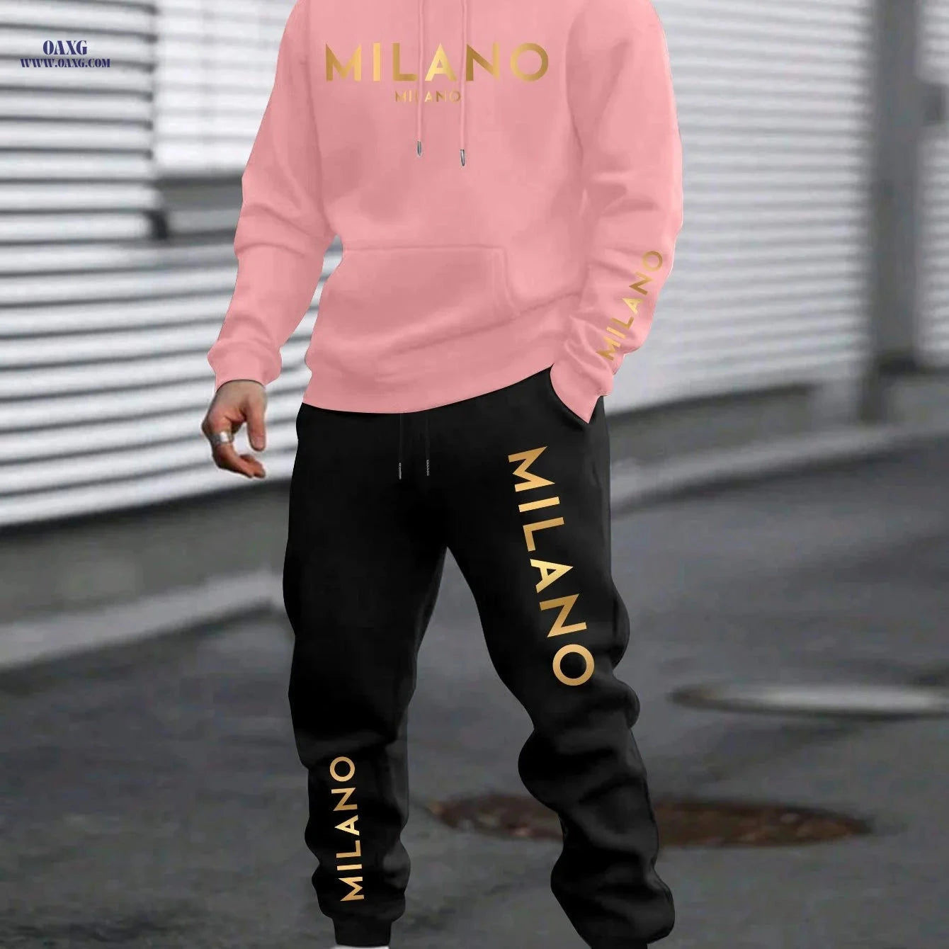 Men's Casual Chinese Style Print Sweatshirt & Pants Set   OAXG 