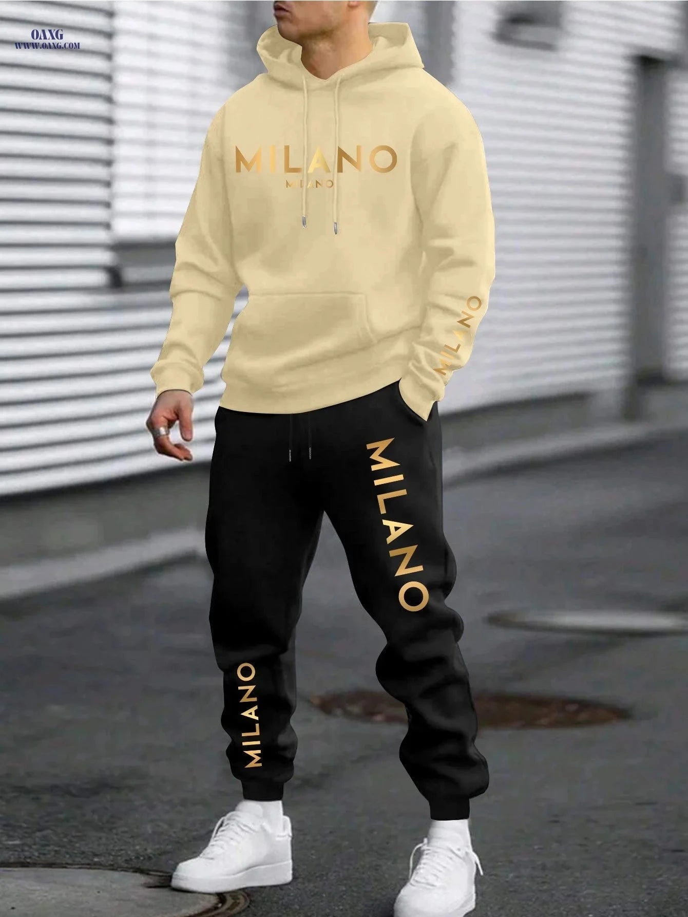 Men's Casual Chinese Style Print Sweatshirt & Pants Set   OAXG 