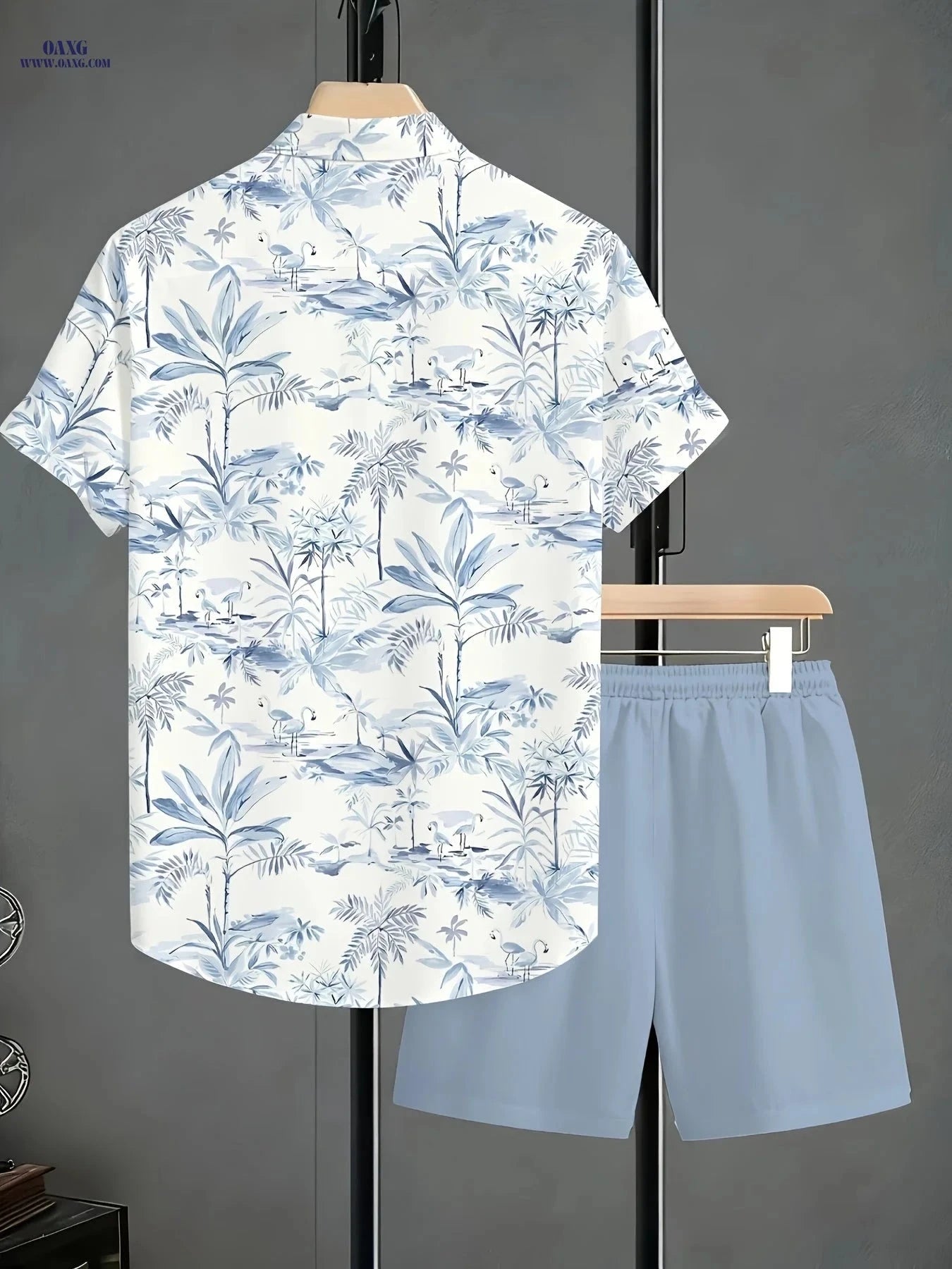 Men's Casual Coconut Tree Print Short Sleeve Shirt & Shorts Set   OAXG Mixed colors / FR S