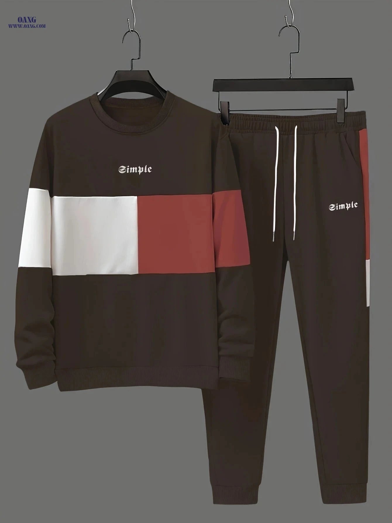 Men's Casual Color Block Crew Neck Sweatshirt & Joggers Set   OAXG 