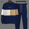 Men's Casual Color Block Crew Neck Sweatshirt & Joggers Set   OAXG Peacock Blue / FR XL