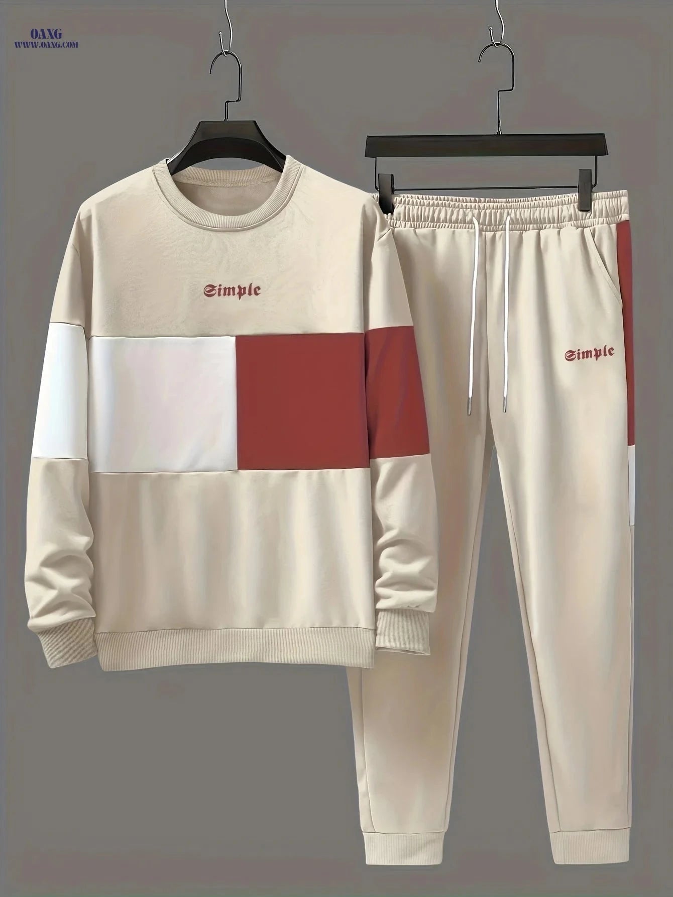 Men's Casual Color Block Crew Neck Sweatshirt & Joggers Set   OAXG Peacock Blue / FR XL