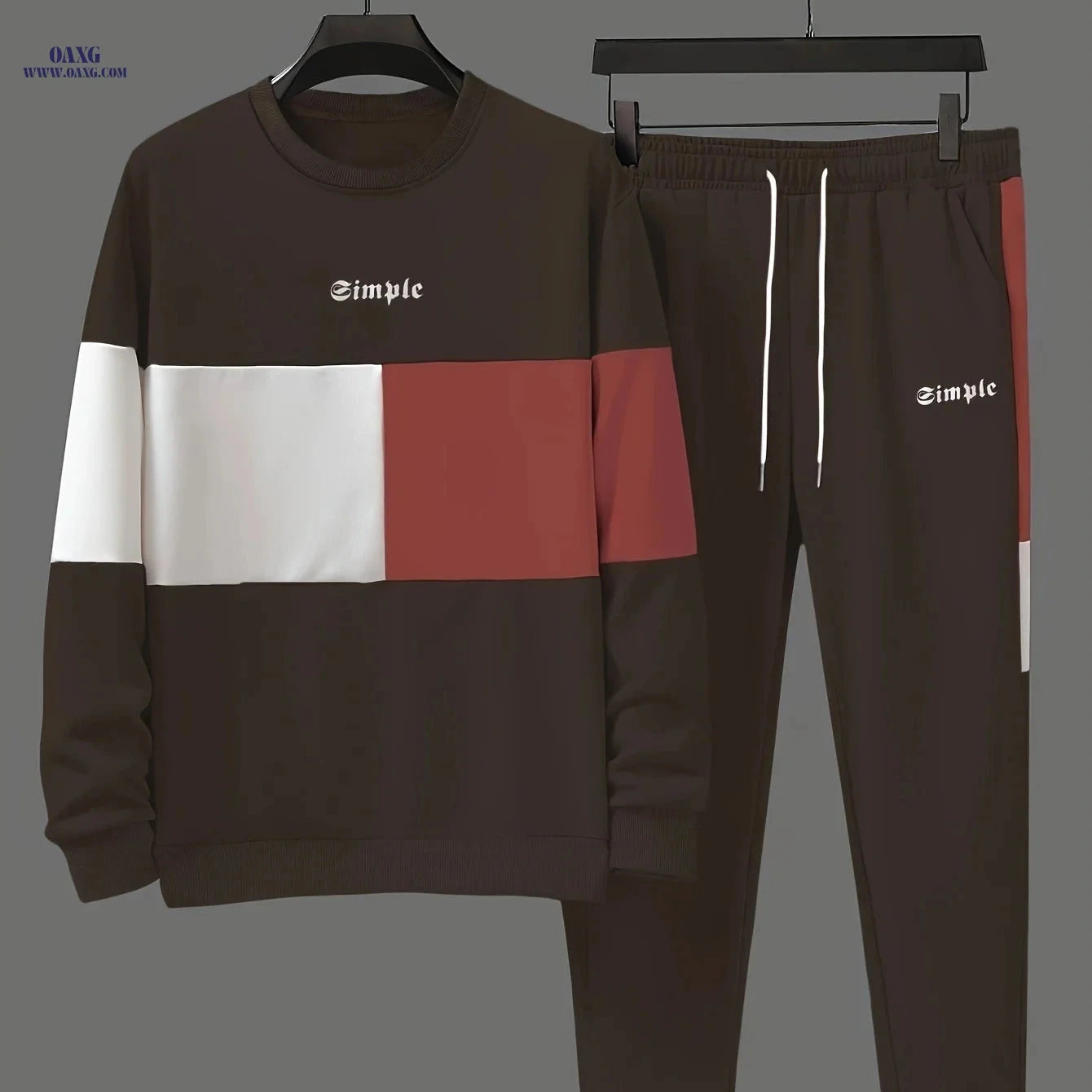 Men's Casual Color Block Crew Neck Sweatshirt & Joggers Set   OAXG Peacock Blue / FR XL