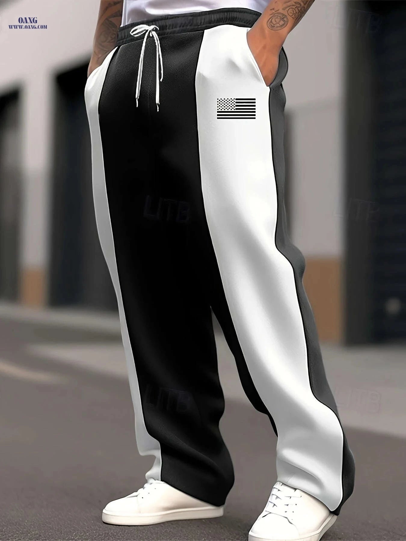 Men's Casual Color-Block Pants - Comfortable Loose Fit for Street Style   OAXG 