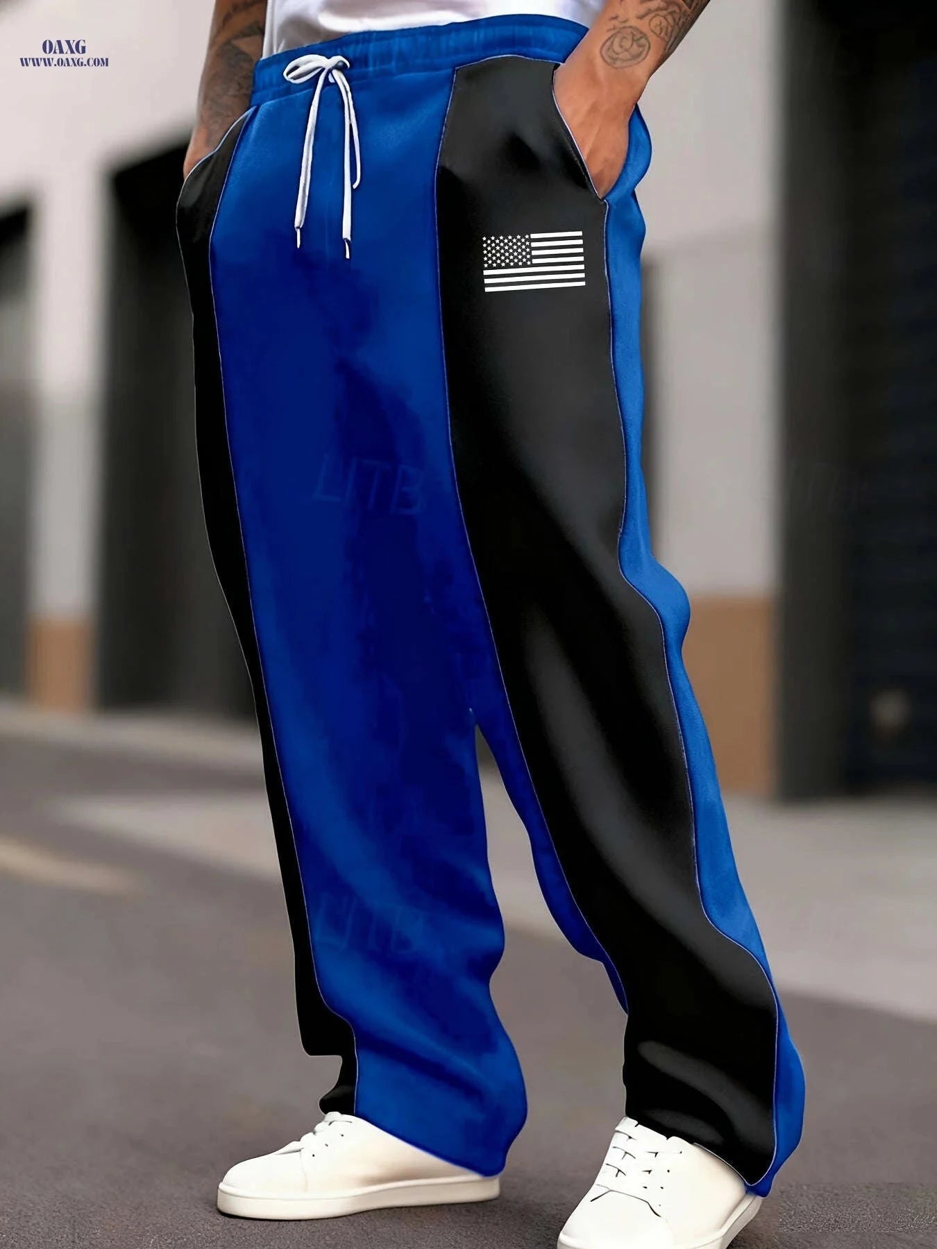 Men's Casual Color-Block Pants - Comfortable Loose Fit for Street Style   OAXG 