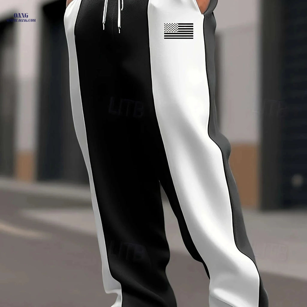 Men's Casual Color-Block Pants - Comfortable Loose Fit for Street Style   OAXG Black / FR S